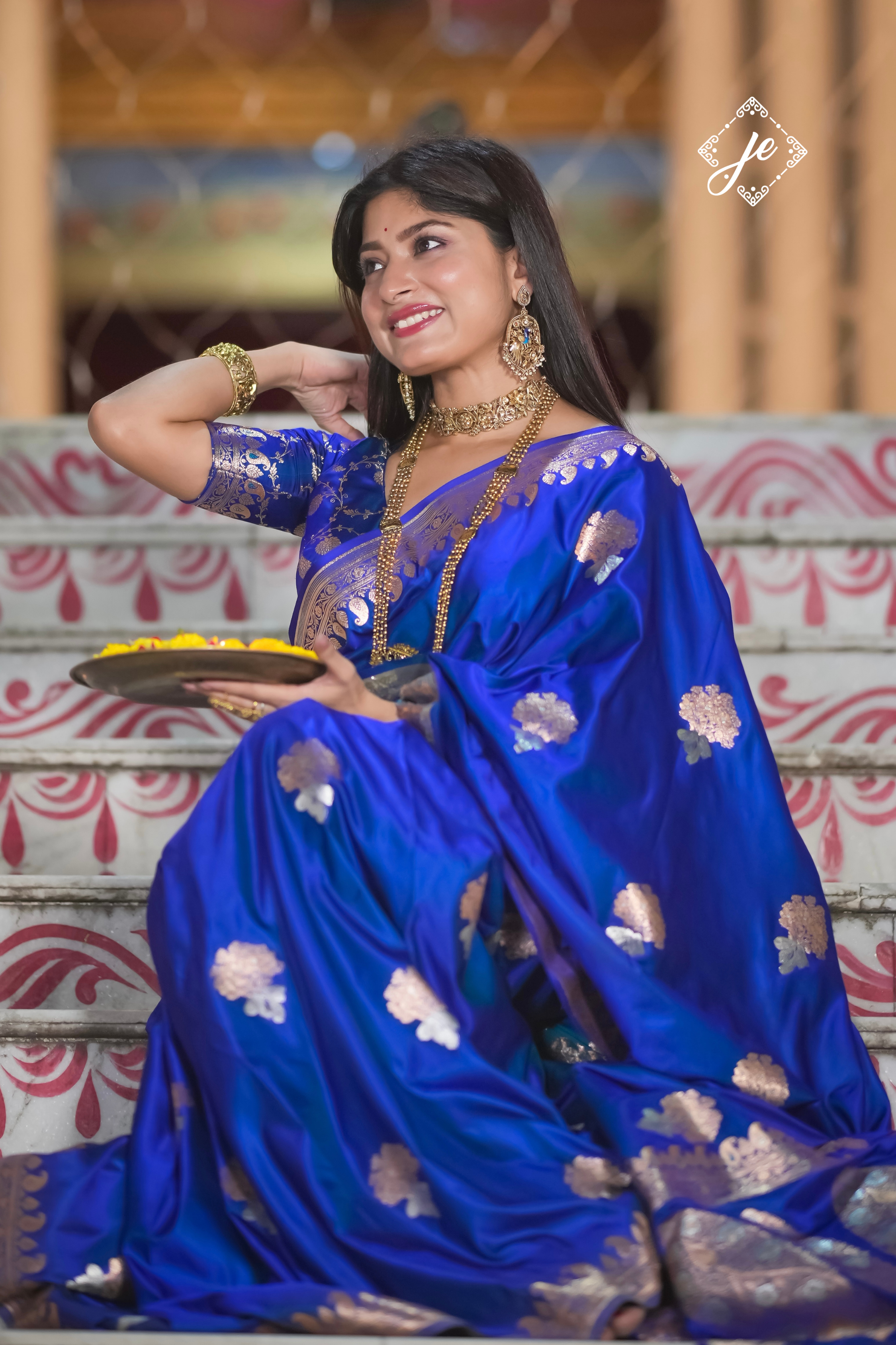 Blue Mashru Silk Banarasi Saree