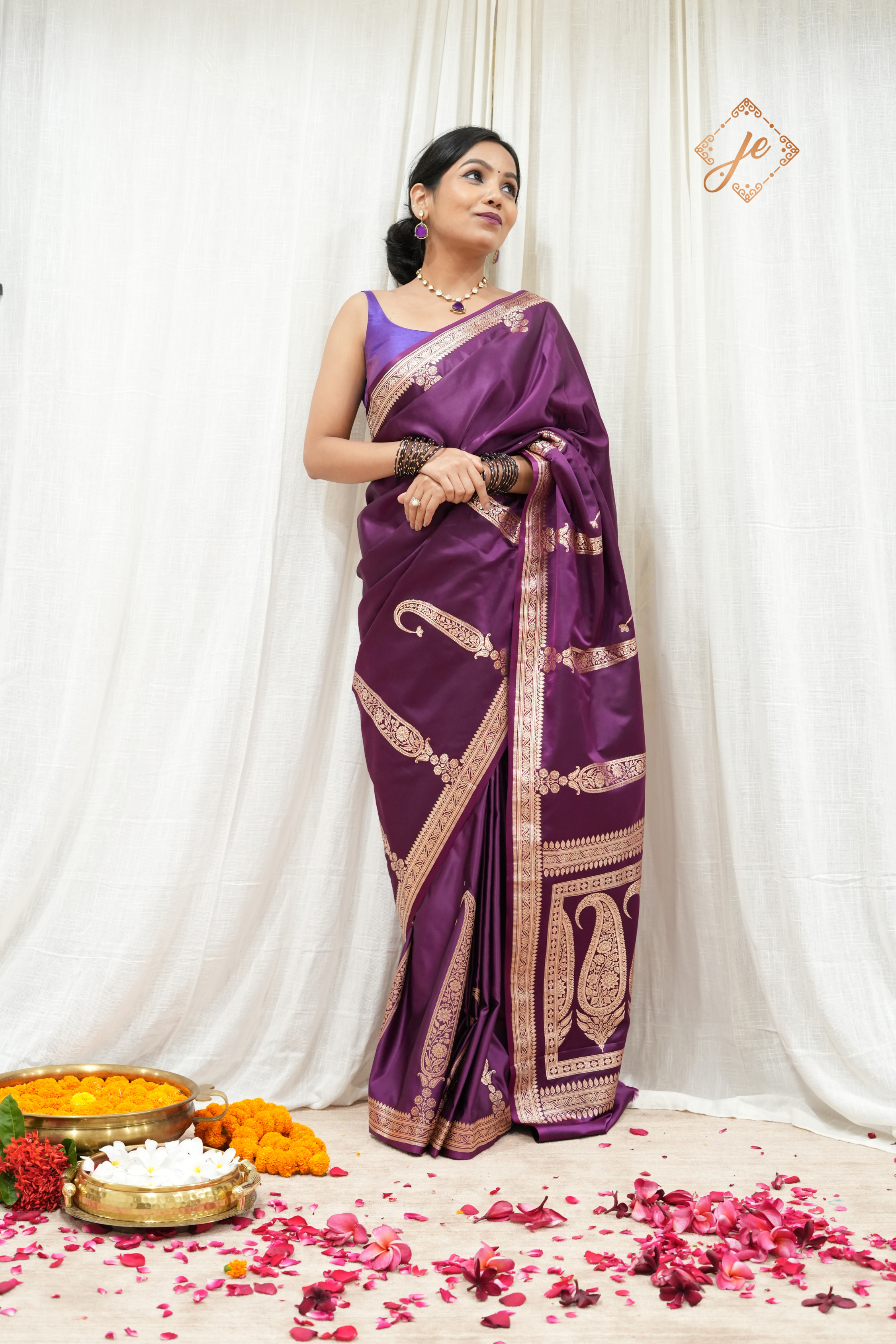 Purple Satin Silk Banarasi Saree