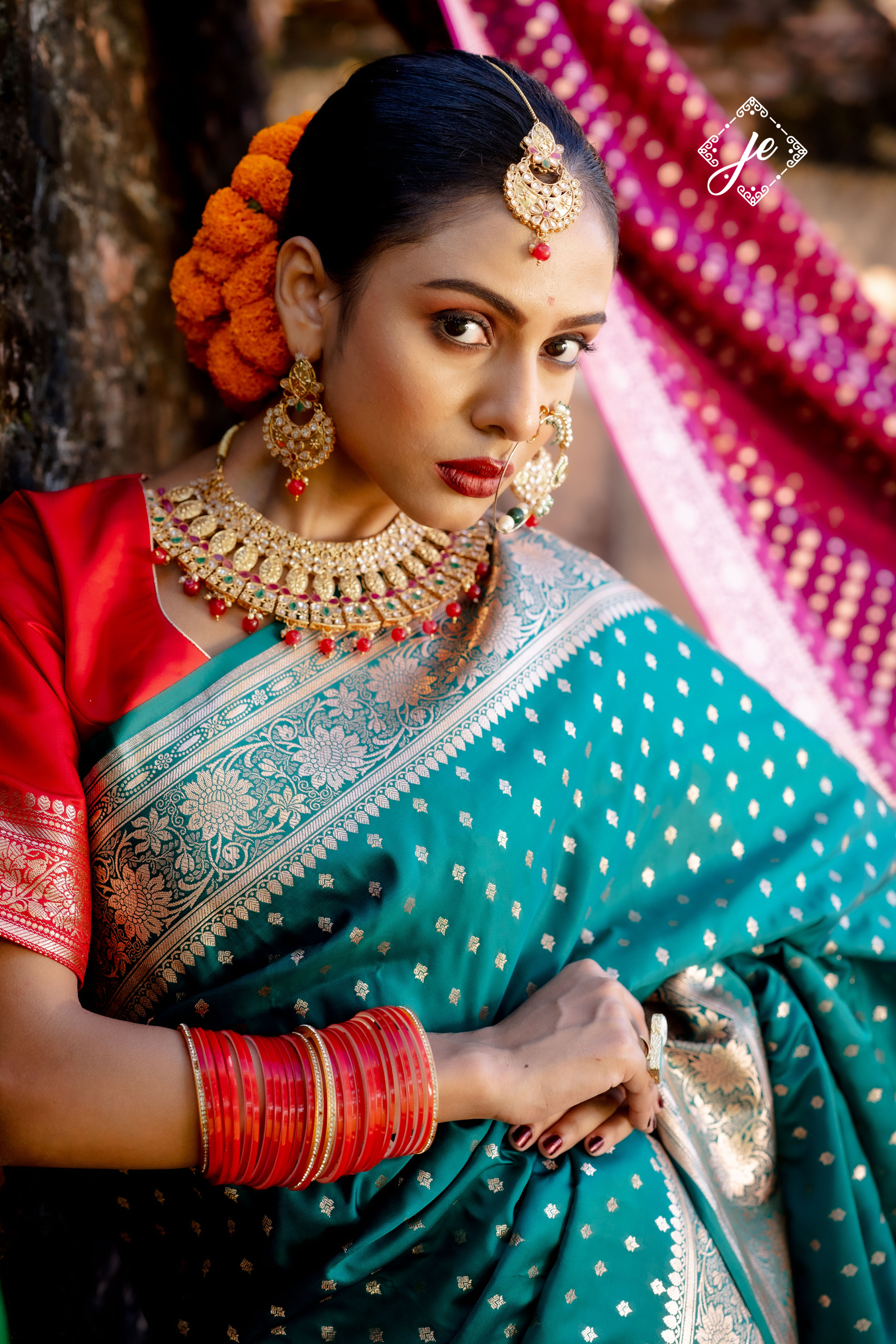 Rama Satin Silk Buti Banarasi Saree