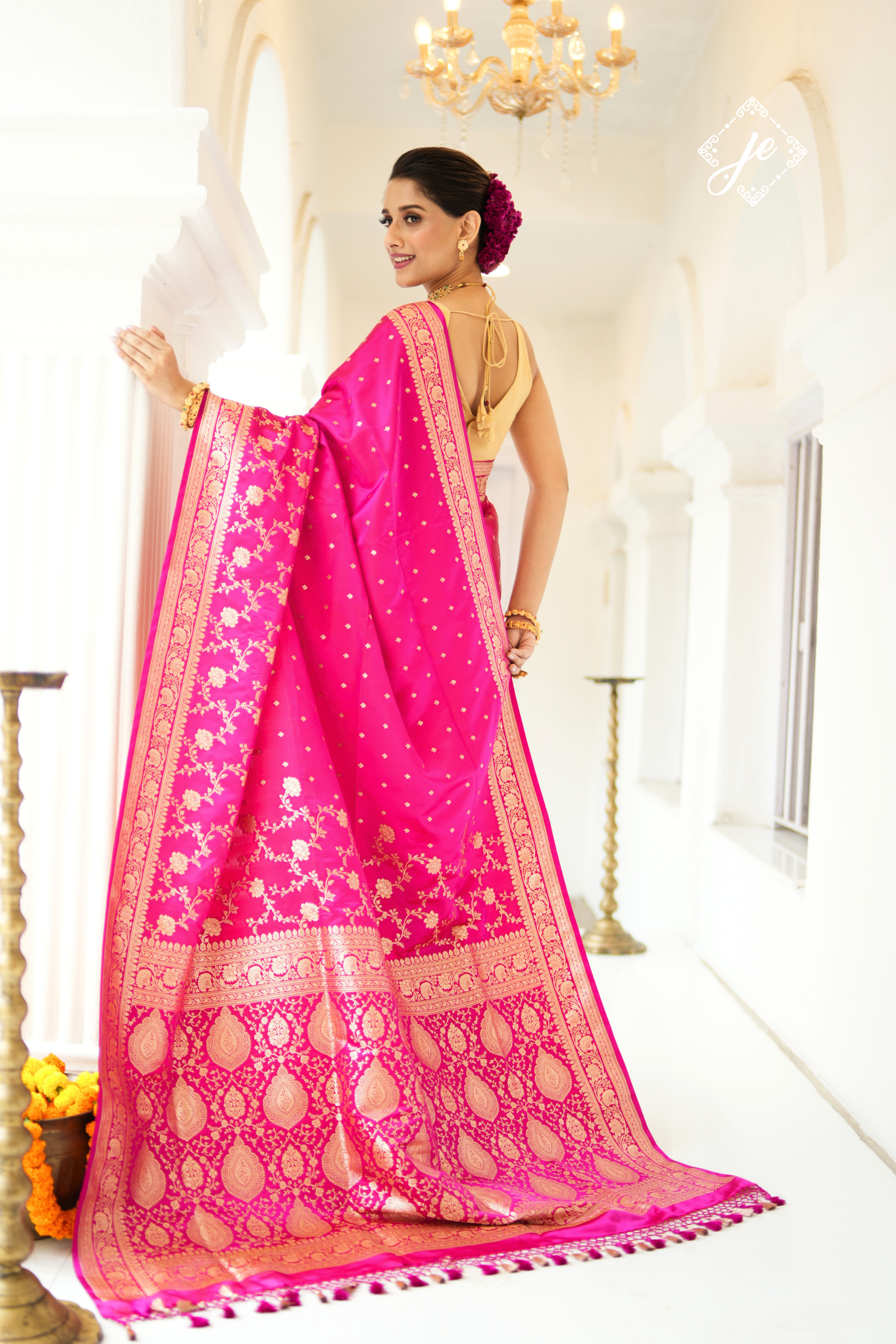 Rani Pink Satin Silk Jaal Banarasi Saree
