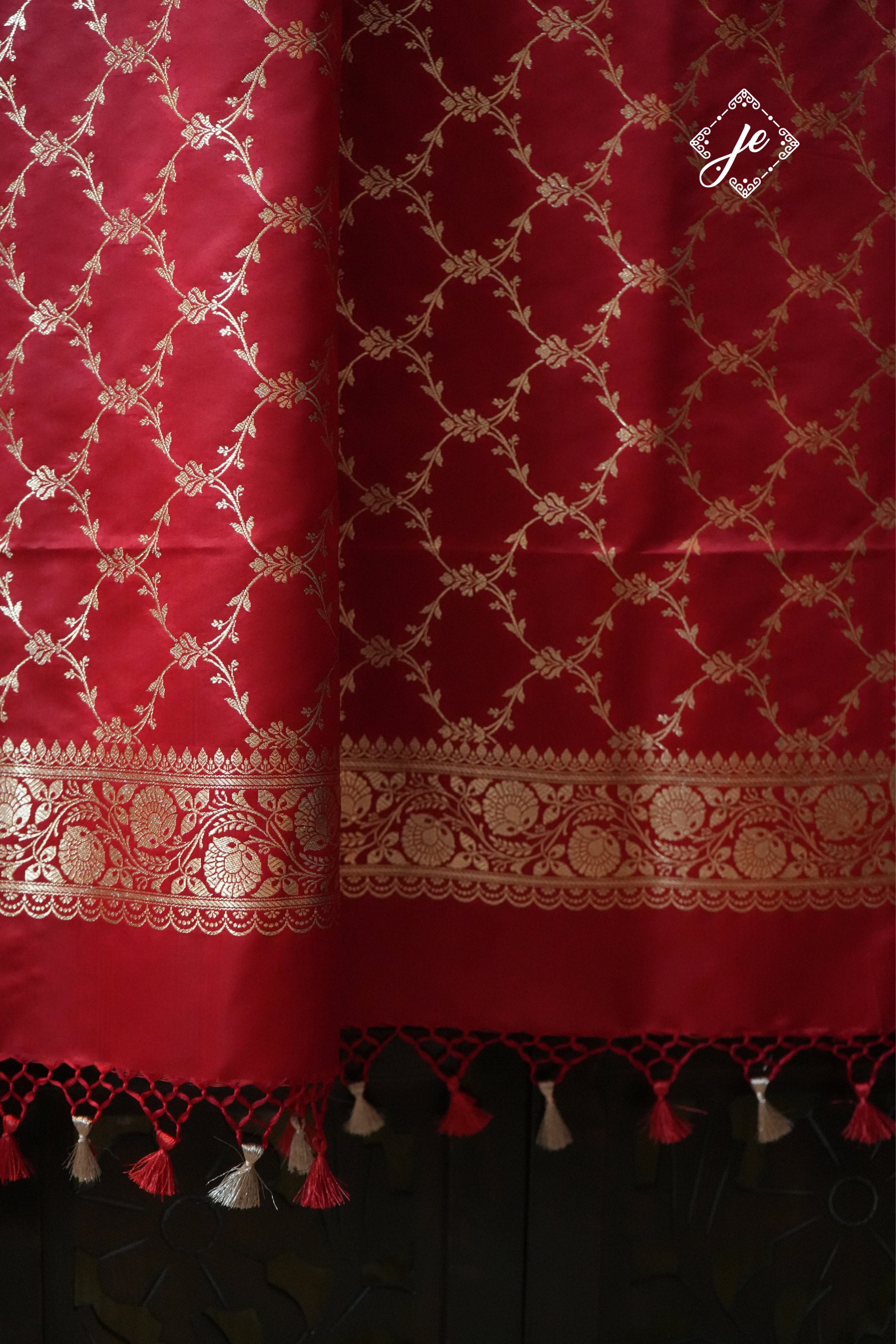 Red Satin Silk Banarasi Dupatta