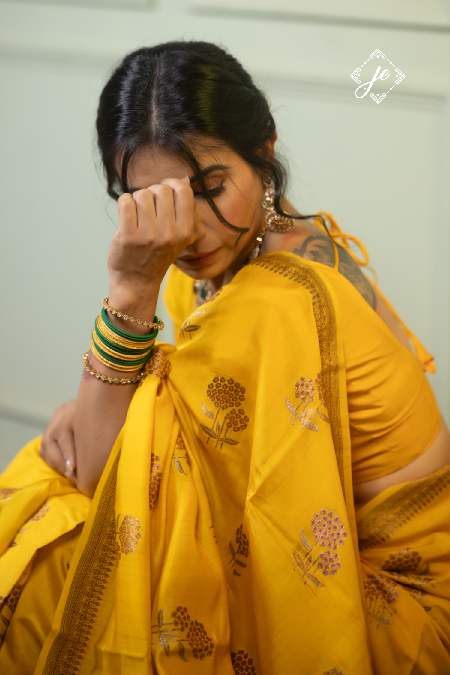 Yellow Pure Chiniya Silk Floral Meenakari Banarasi Saree