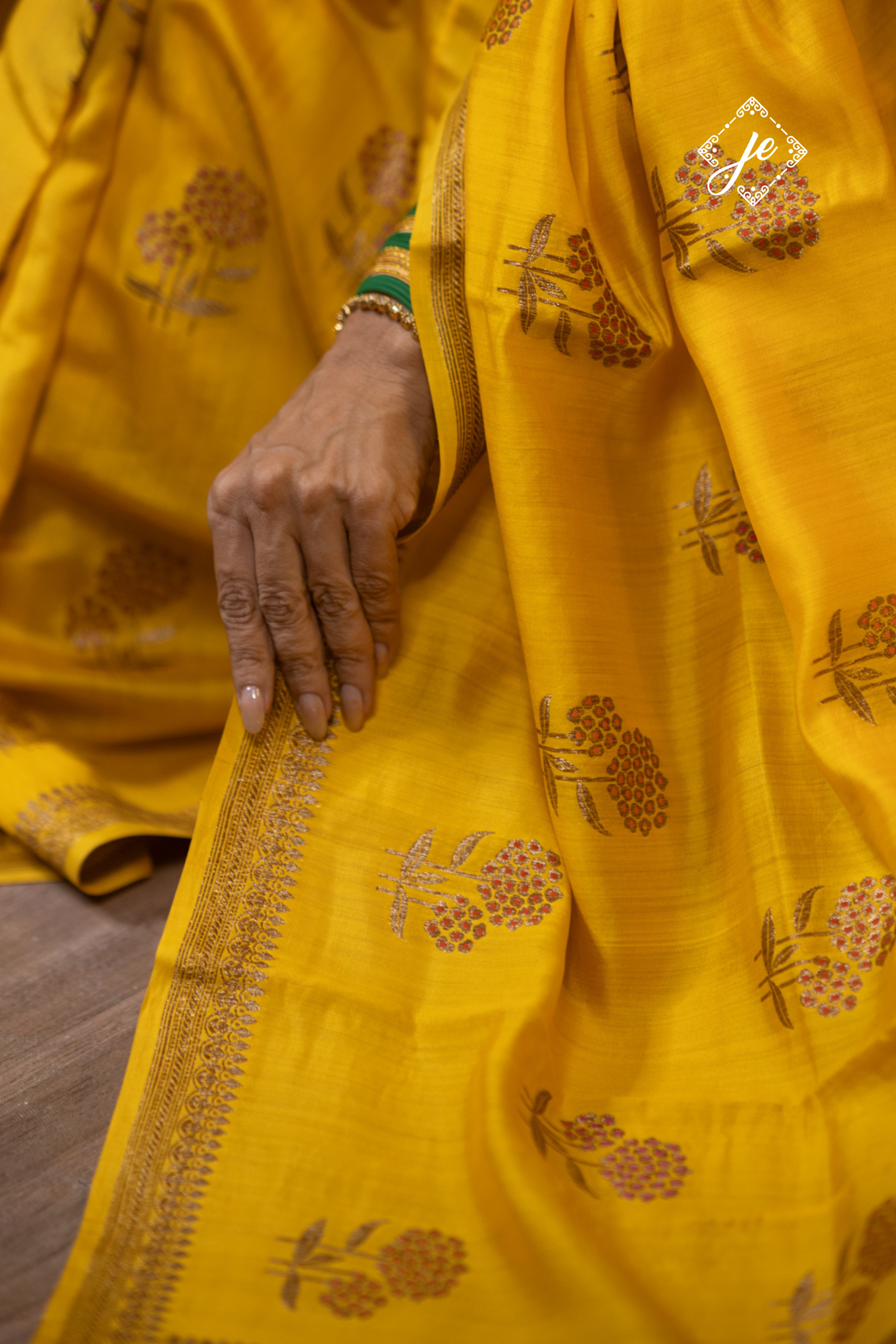 Yellow Pure Chiniya Silk Floral Meenakari Banarasi Saree