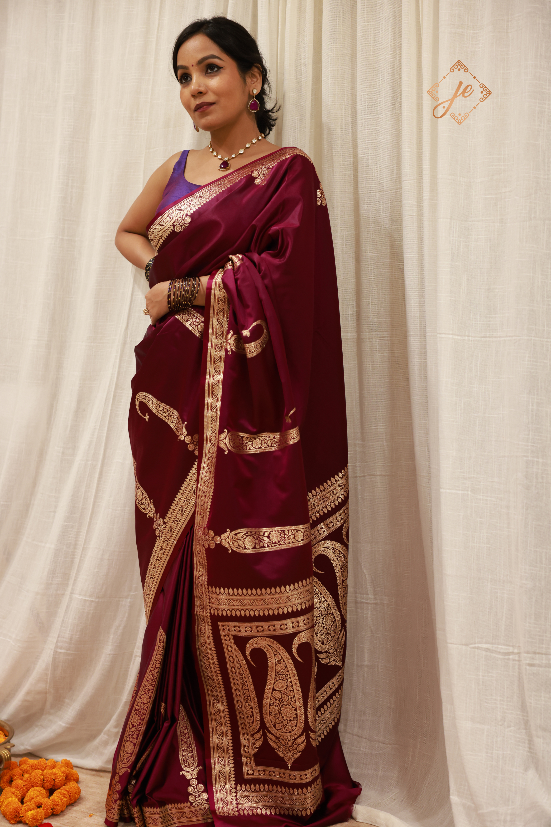 Maroon Satin Silk Banarasi Saree