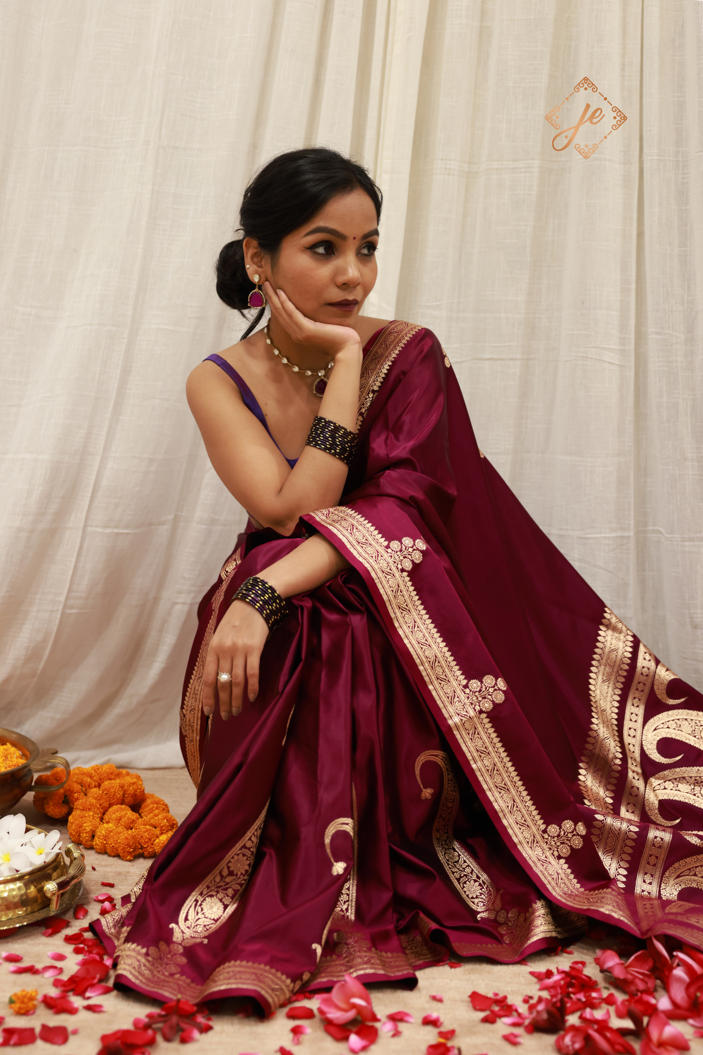 Maroon Satin Silk Banarasi Saree