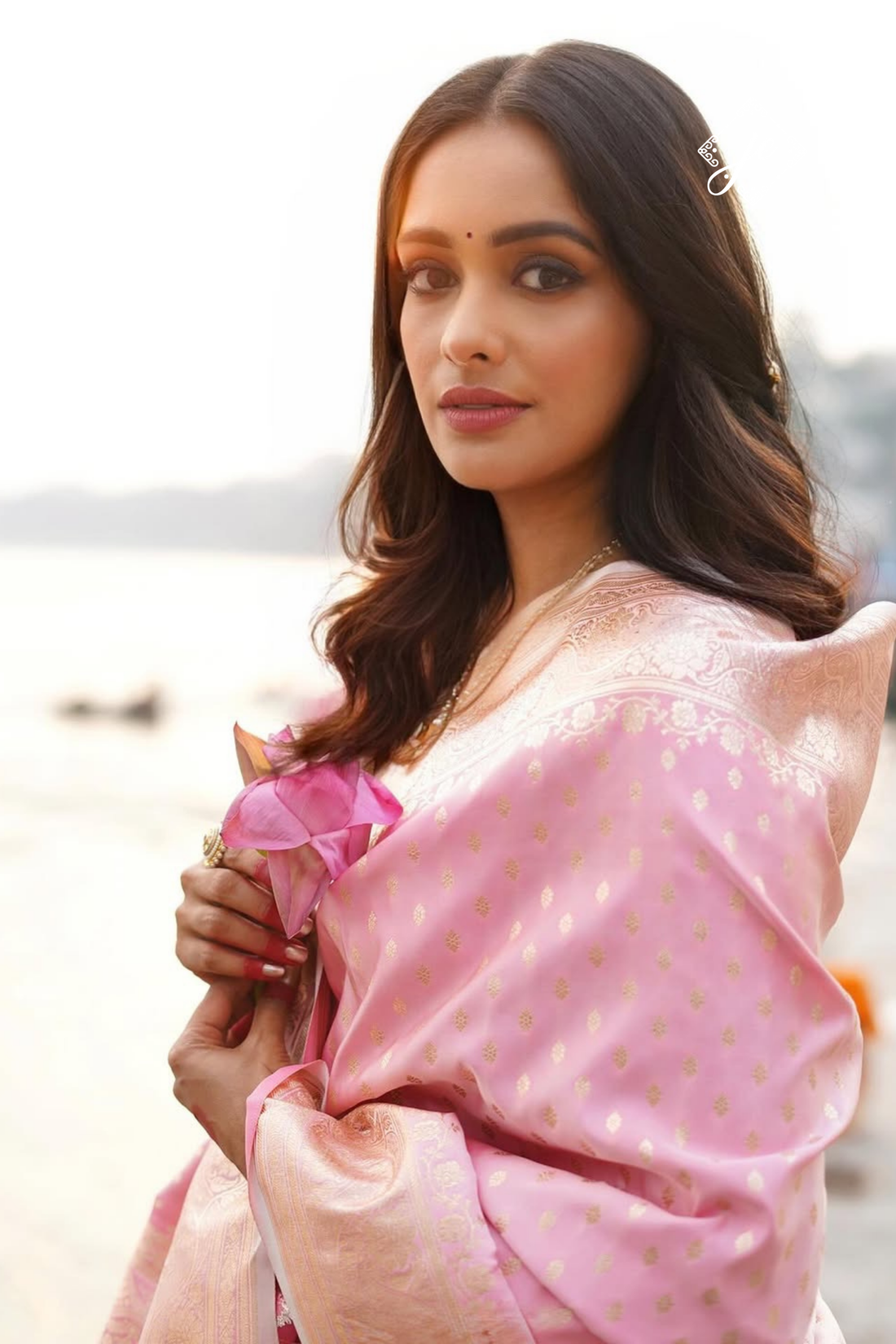 Pastel Pink Satin Silk Banarasi Saree