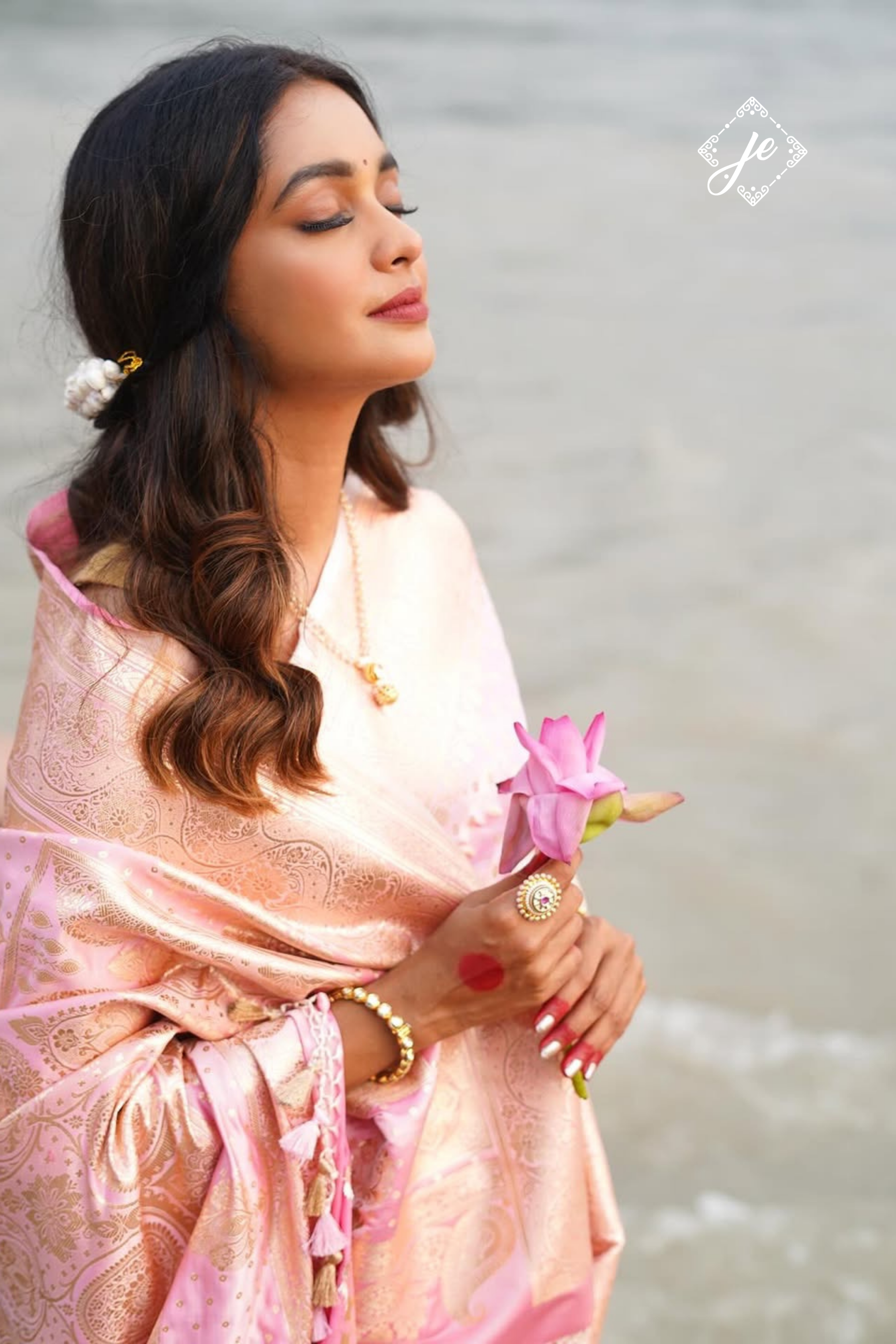 Pastel Pink Satin Silk Banarasi Saree