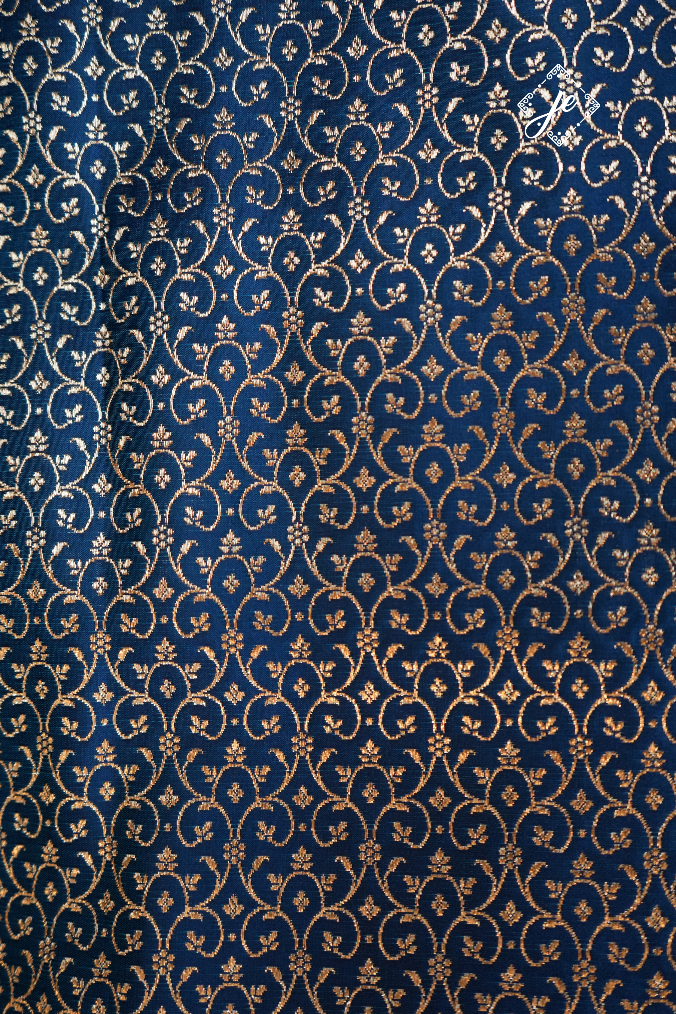 German Blue Satin Silk Brocade Blouse Fabric