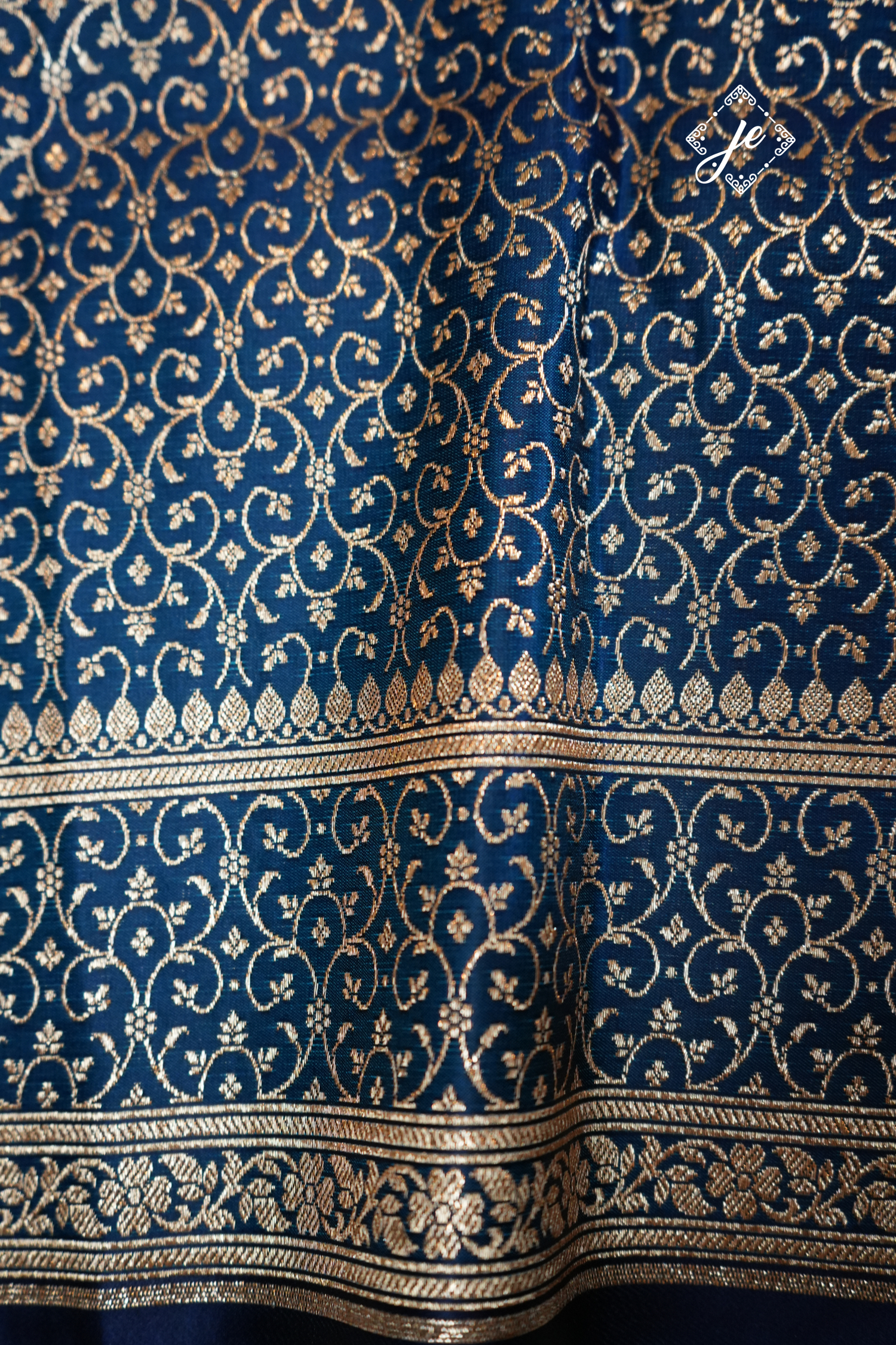 German Blue Satin Silk Brocade Blouse Fabric