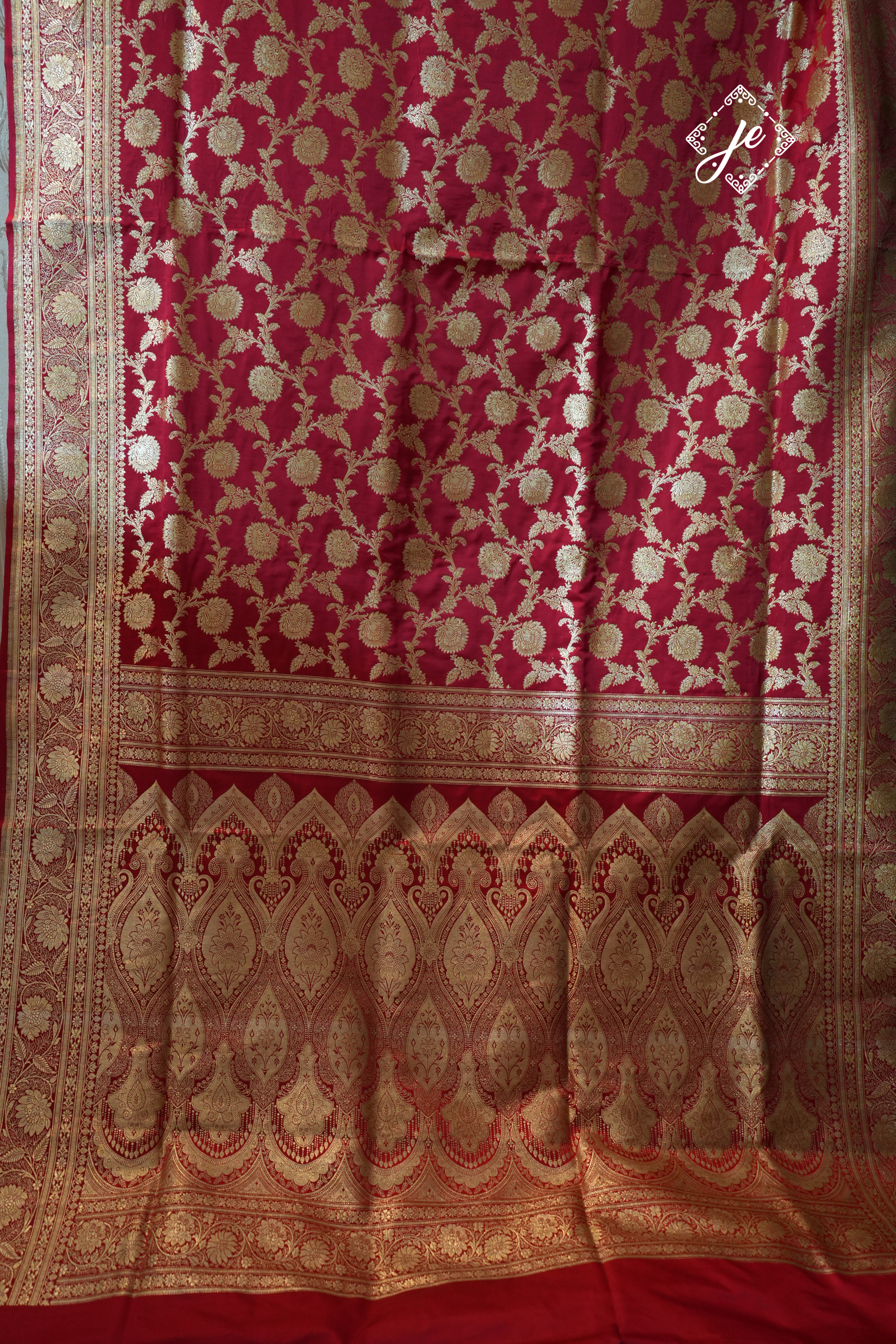 Red Pure Silk Jaal Handloom Banarasi Saree