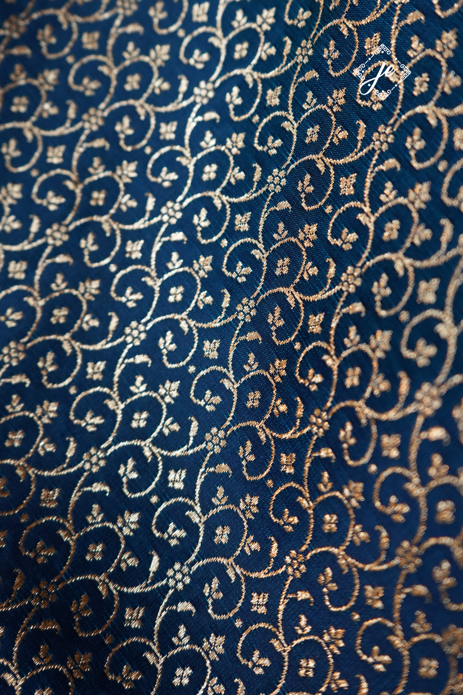 German Blue Satin Silk Brocade Blouse Fabric