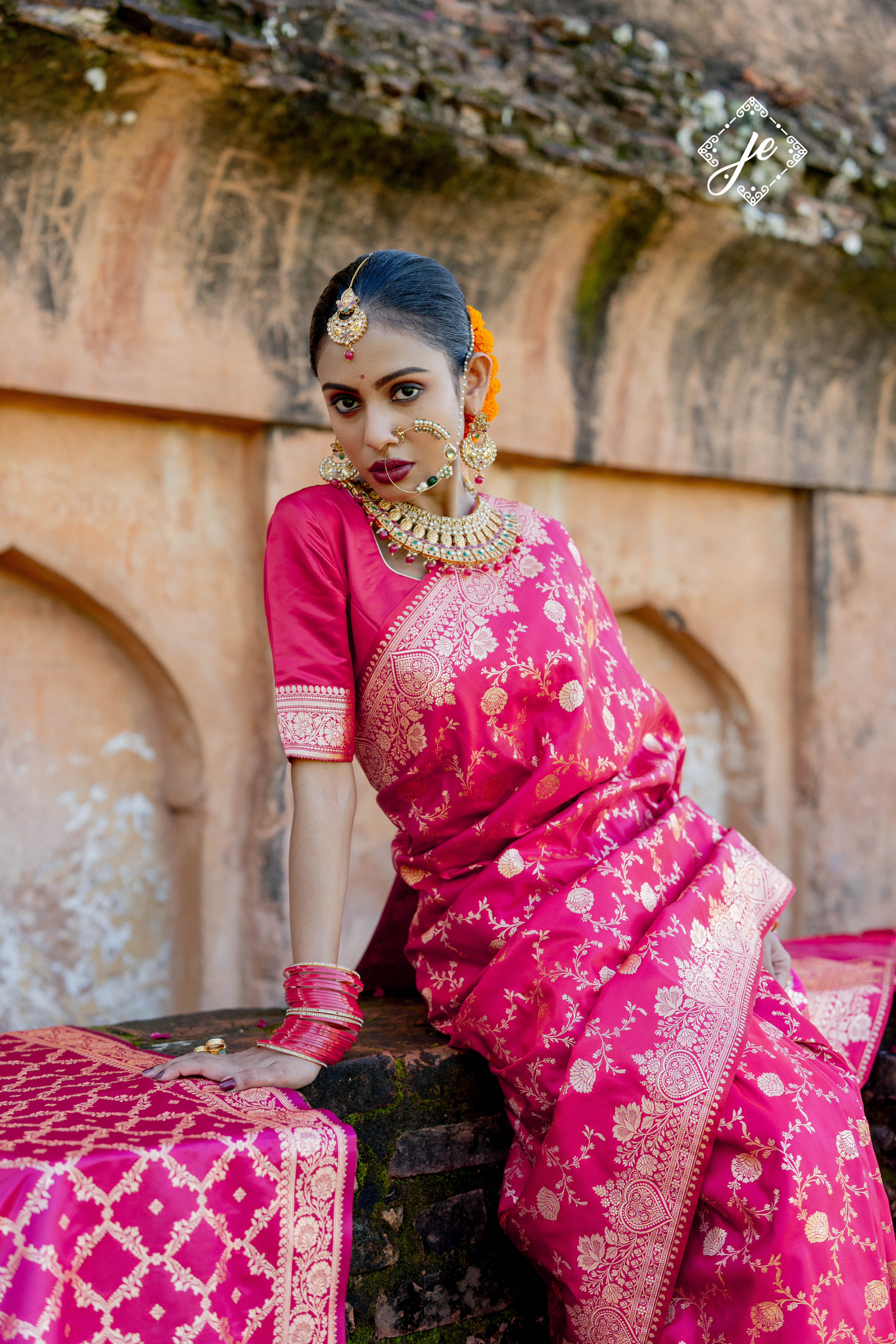 Pink Satin Silk Jaal Banarasi Saree