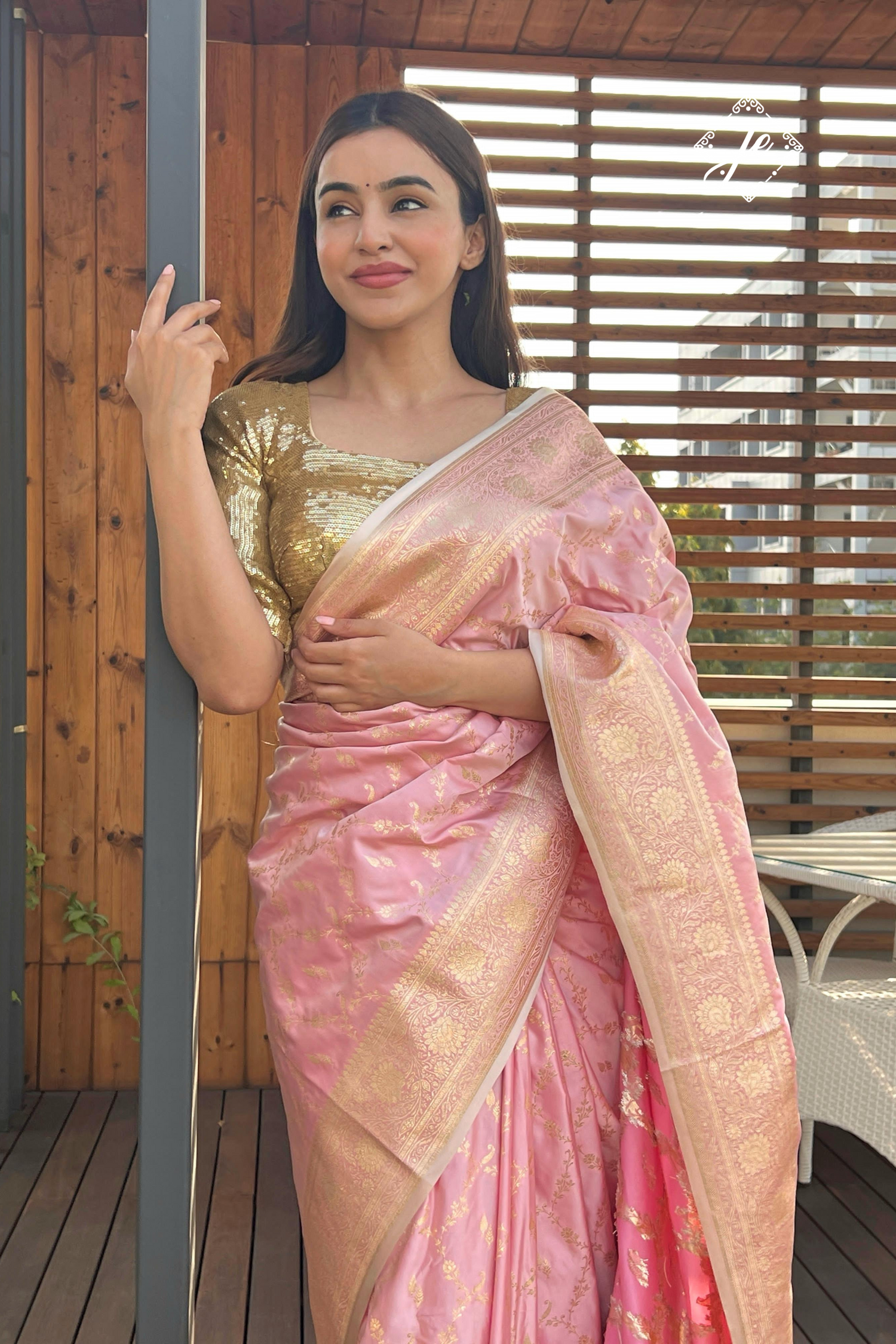 Lemonade Pink Satin Silk Jaal Banarasi Saree