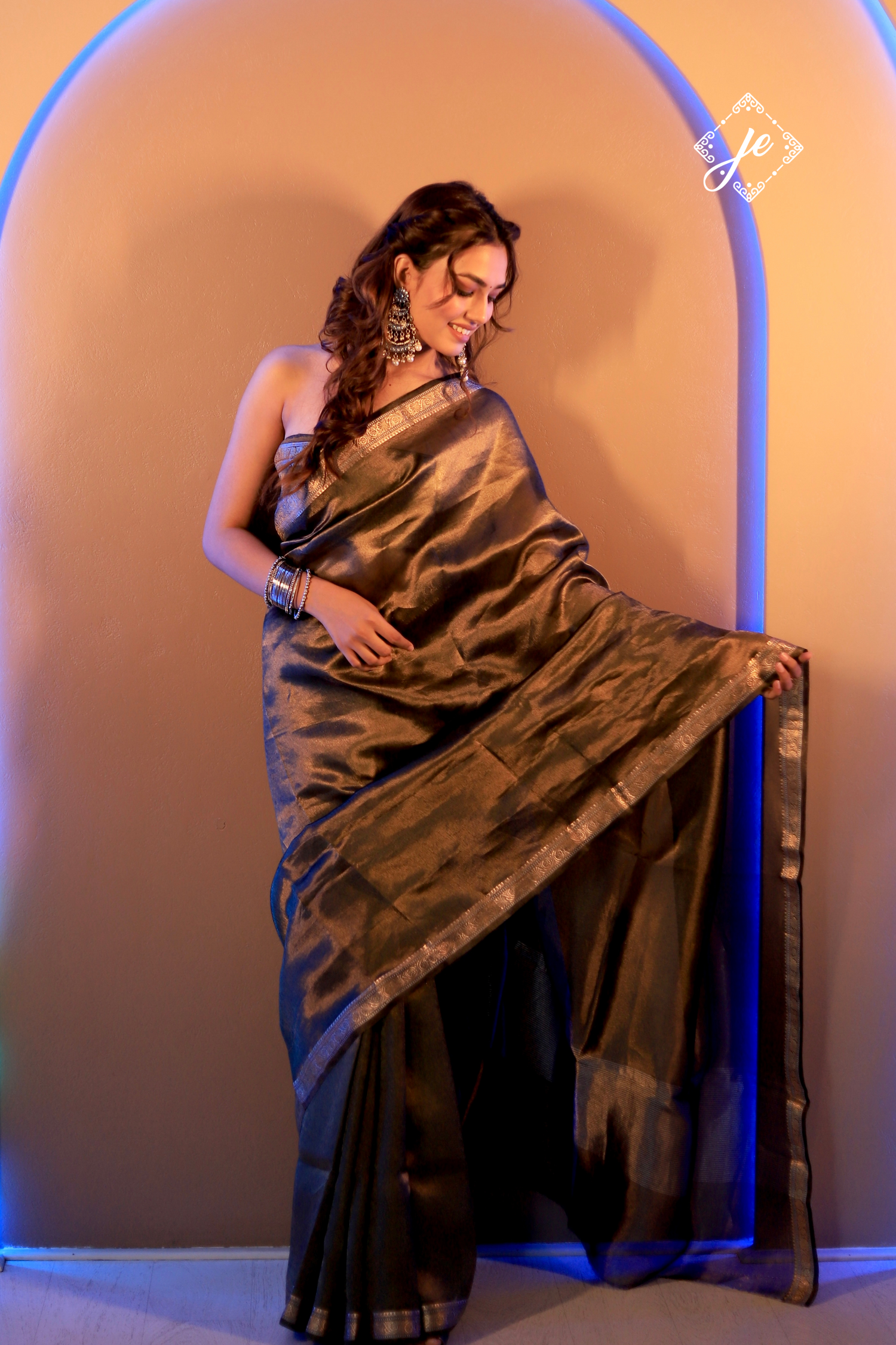 Black Plain Tissue Banarasi Saree