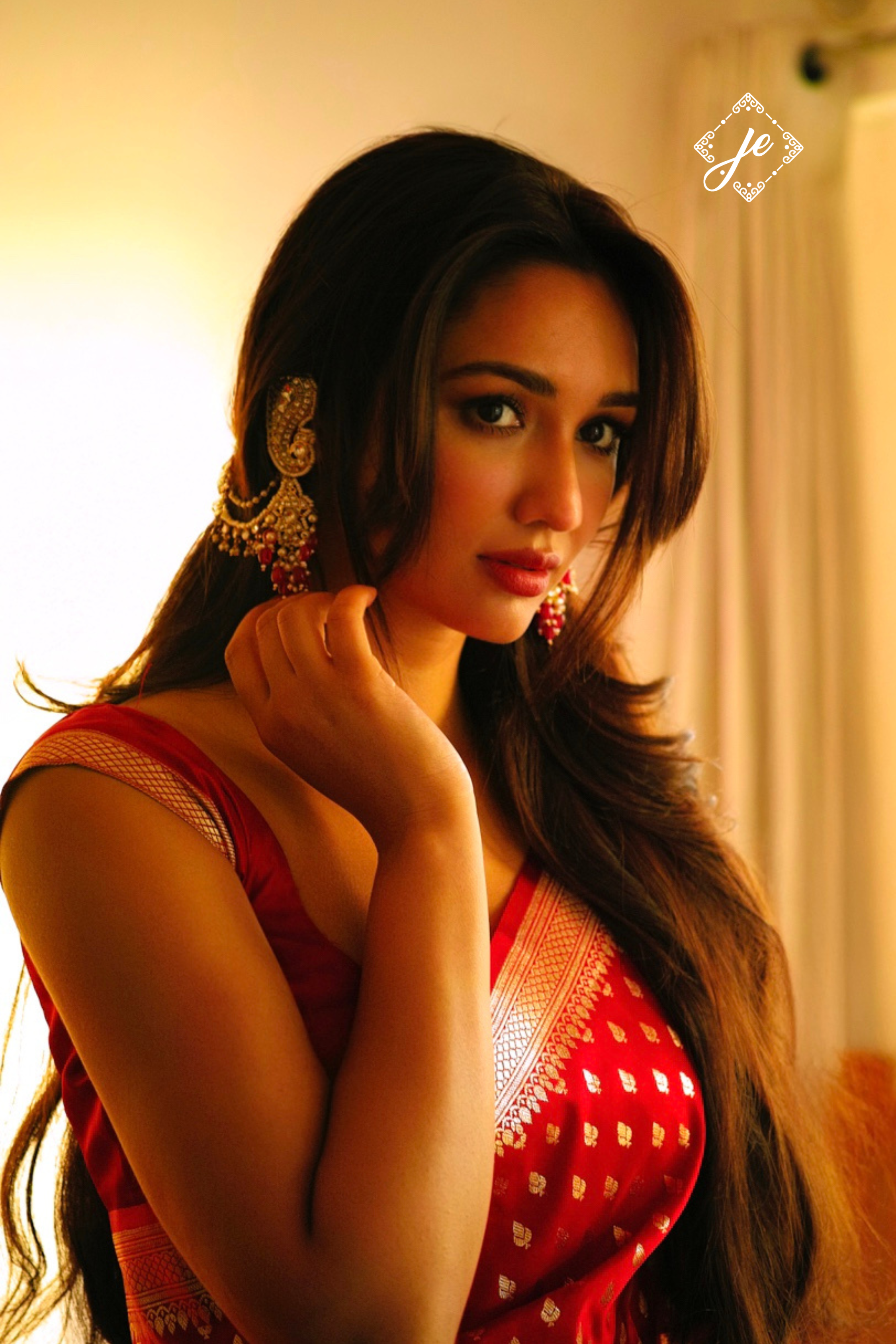 Red Satin Silk Buti Banarasi Saree