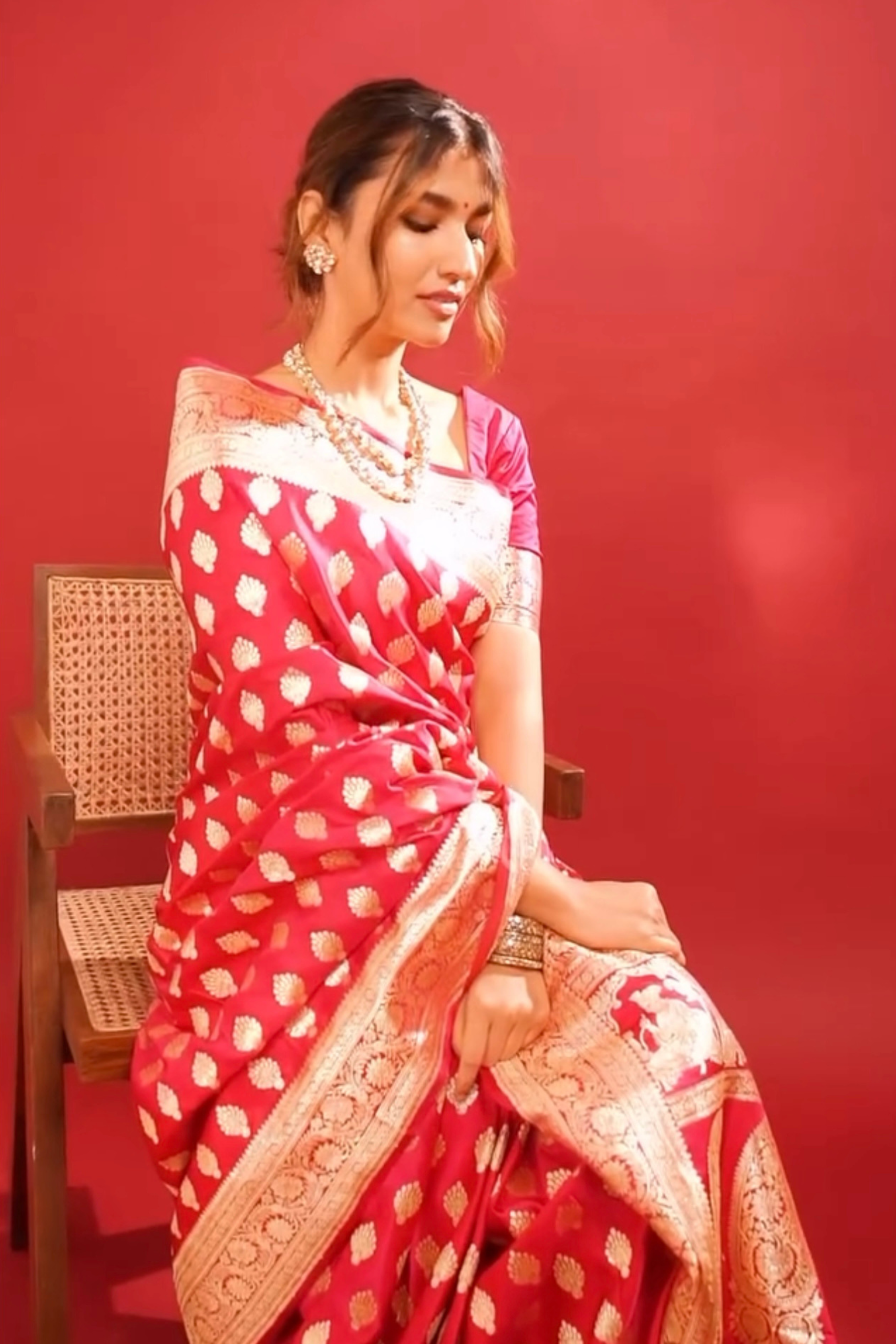 Rani Pink Pure Satin Silk Baluchari Inspired Banarasi Handloom Saree