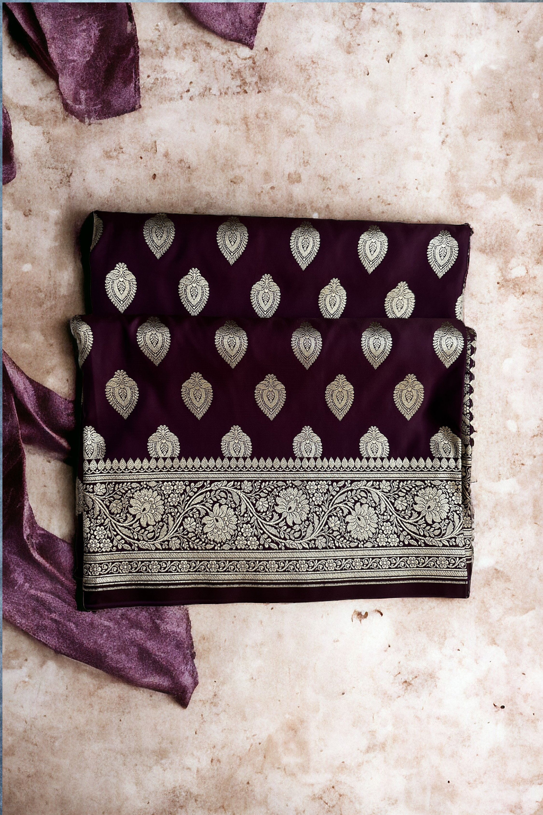 Wine Satin Silk Banarasi Saree