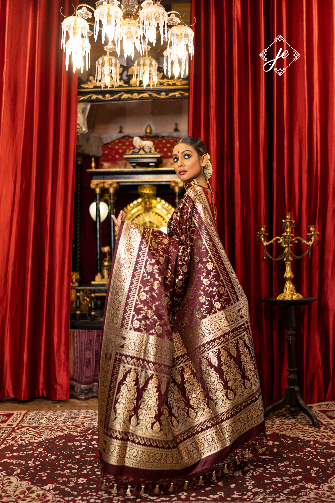 Deep Maroon Satin Silk Jaal Banarasi Saree