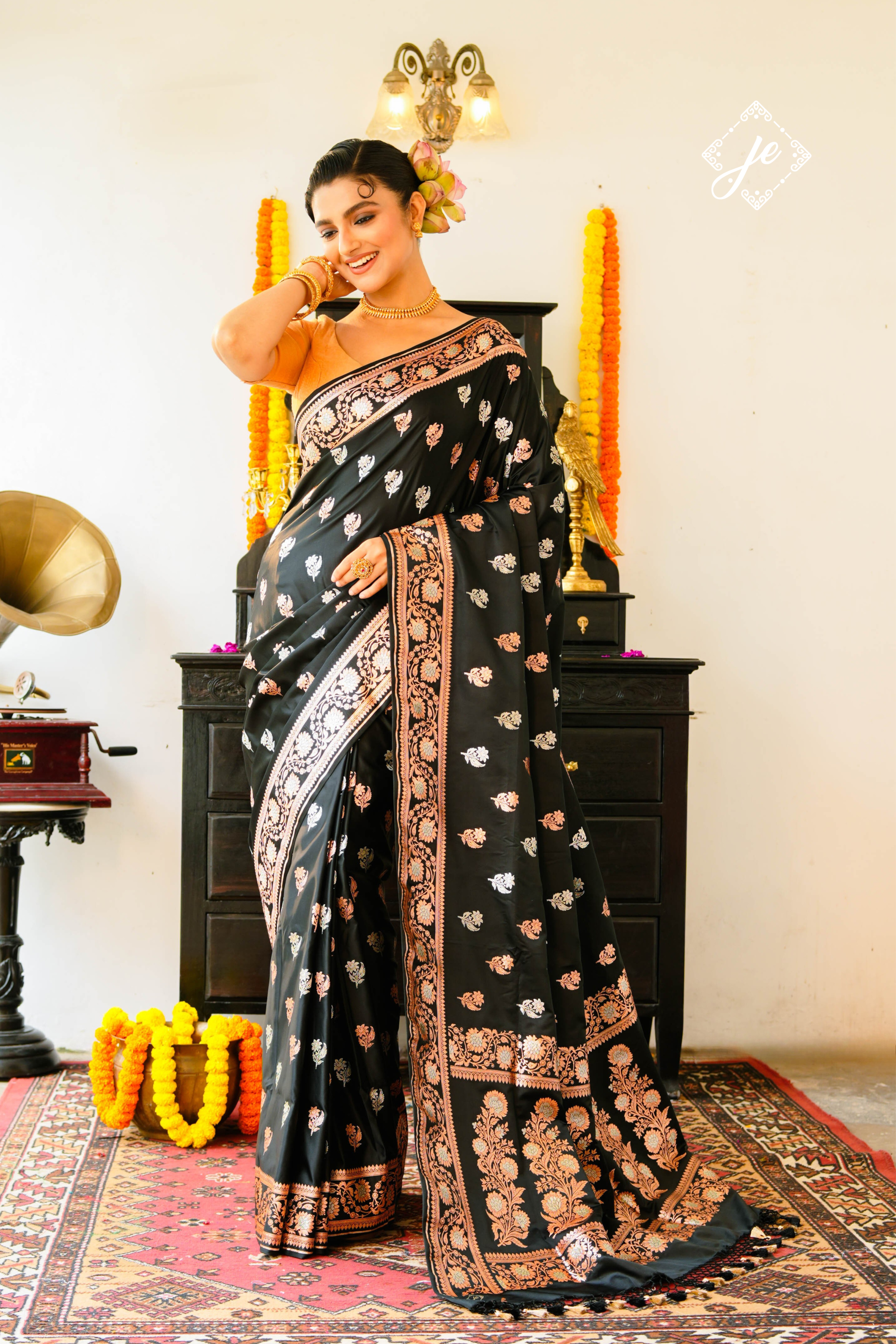 Black Satin Silk Banarasi Saree