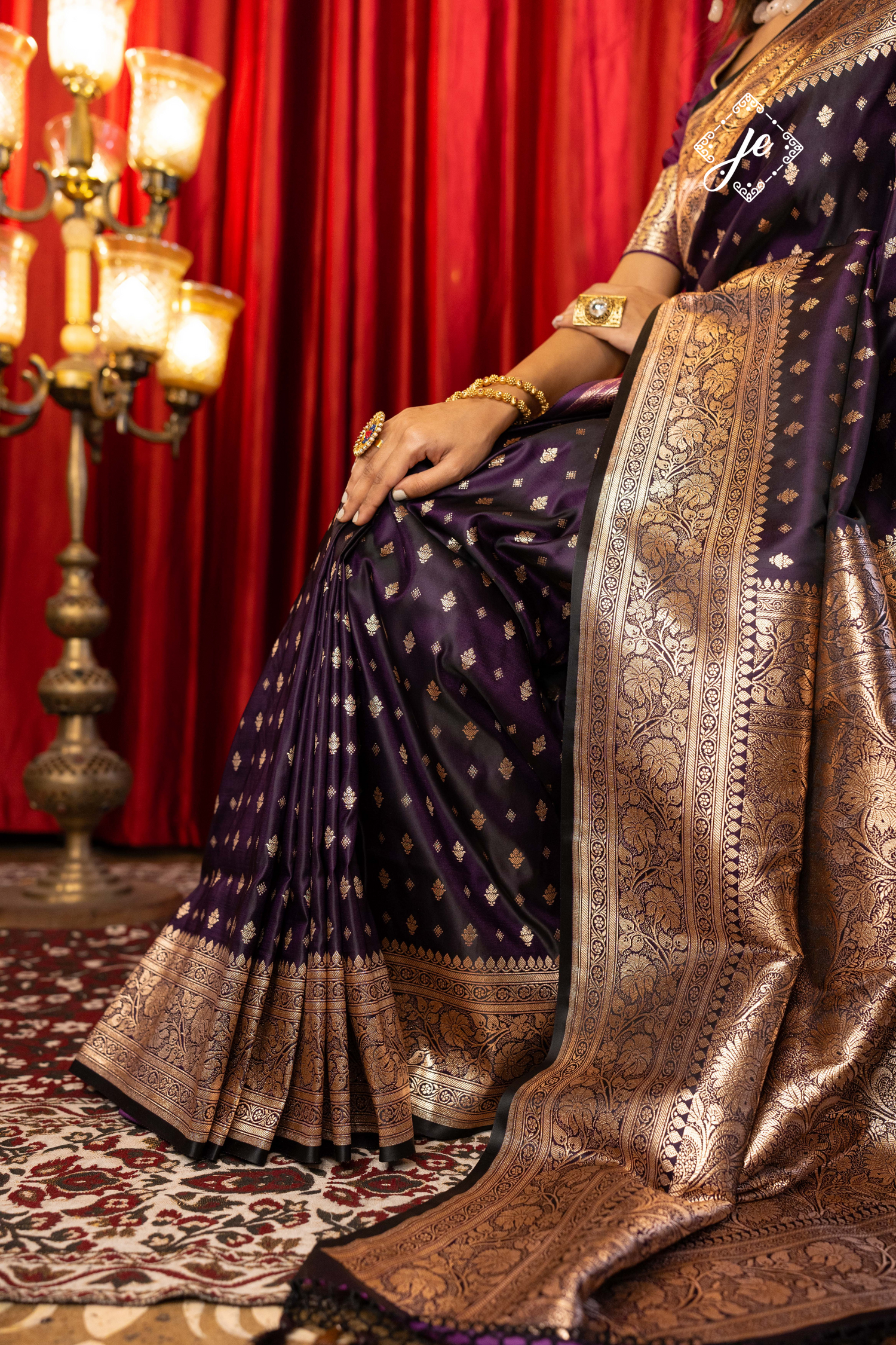 Deep Purple Satin Silk Buti Banarasi Saree