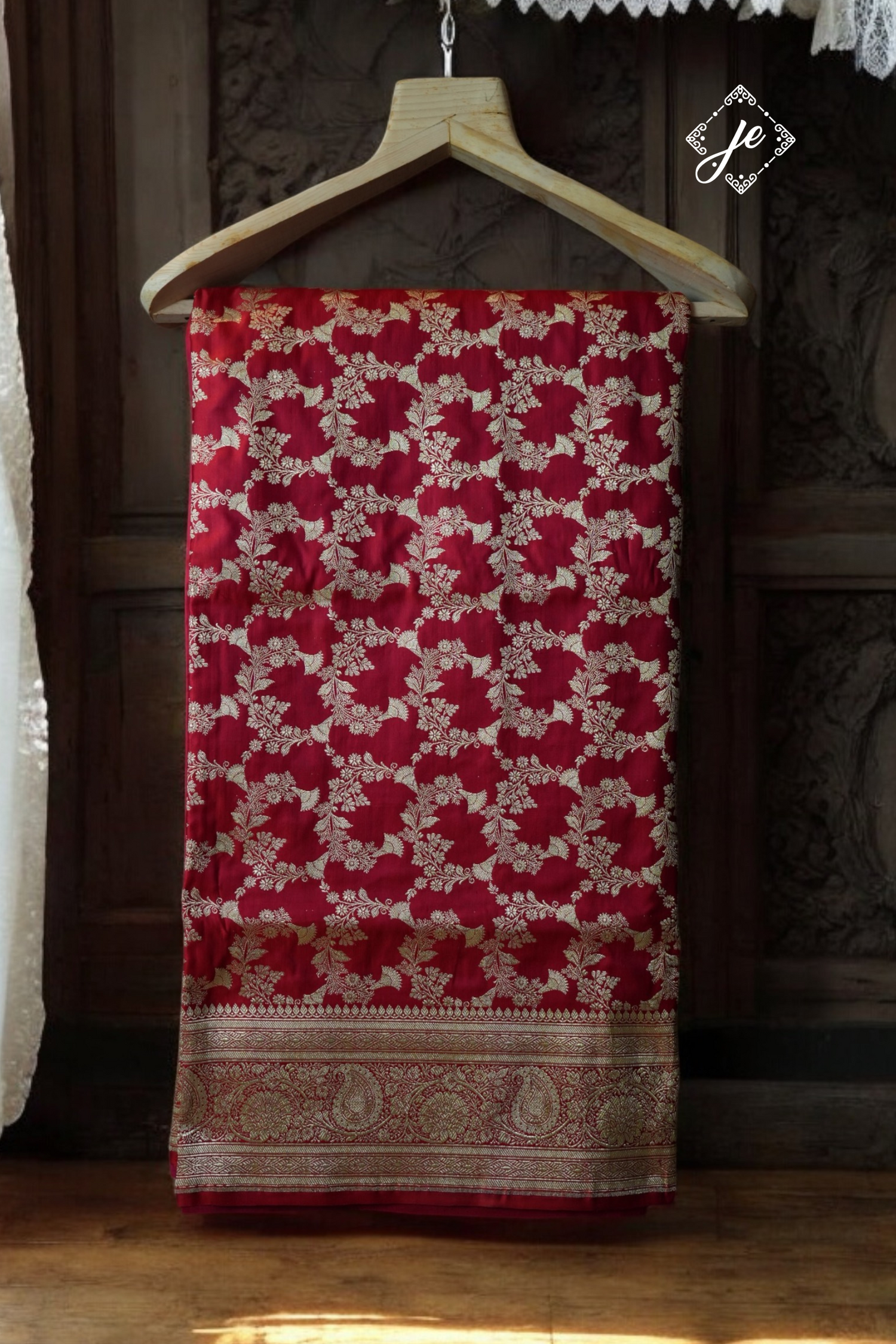 Red Pure Silk Jaal Handloom Banarasi Saree