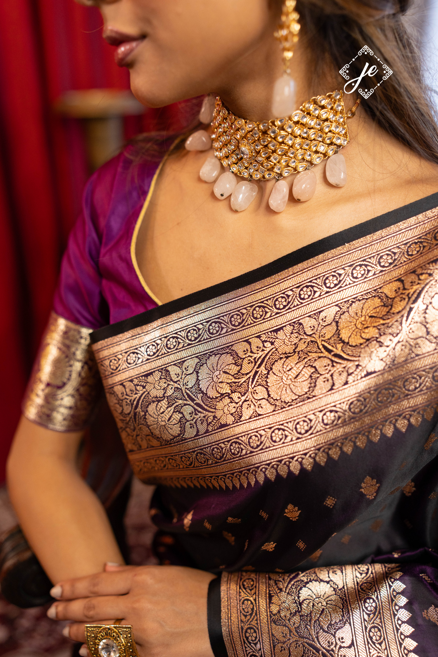 Deep Purple Satin Silk Buti Banarasi Saree