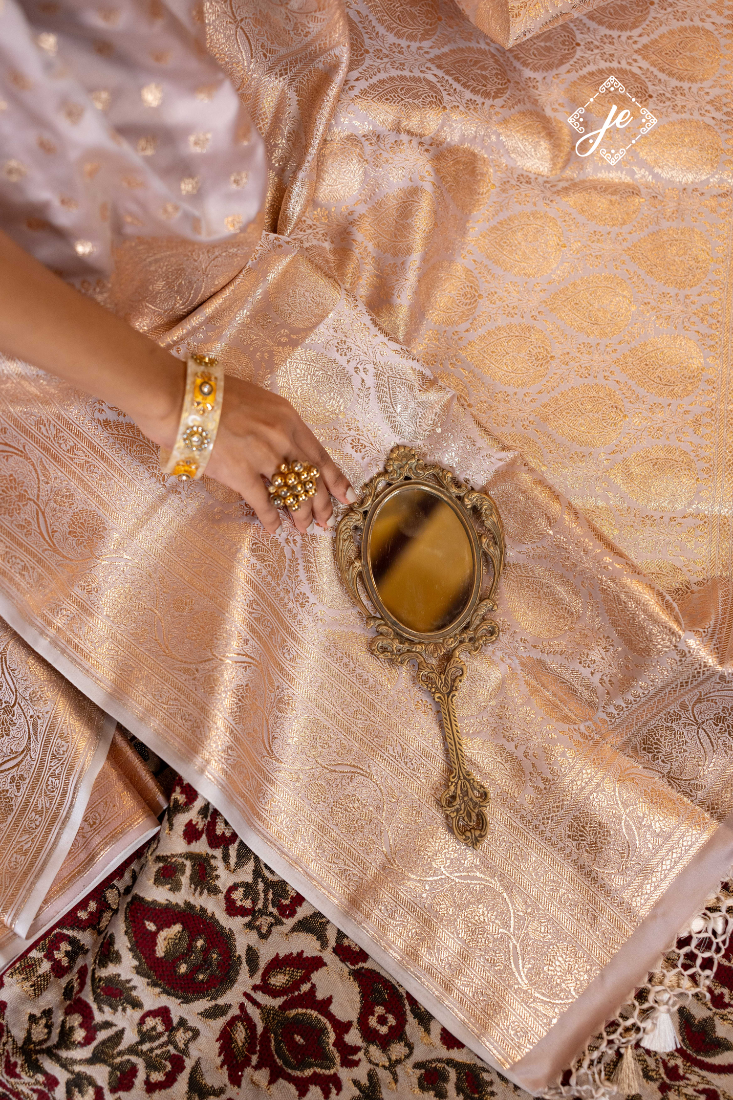 Champagne Gold Satin Silk Buti Banarasi Saree