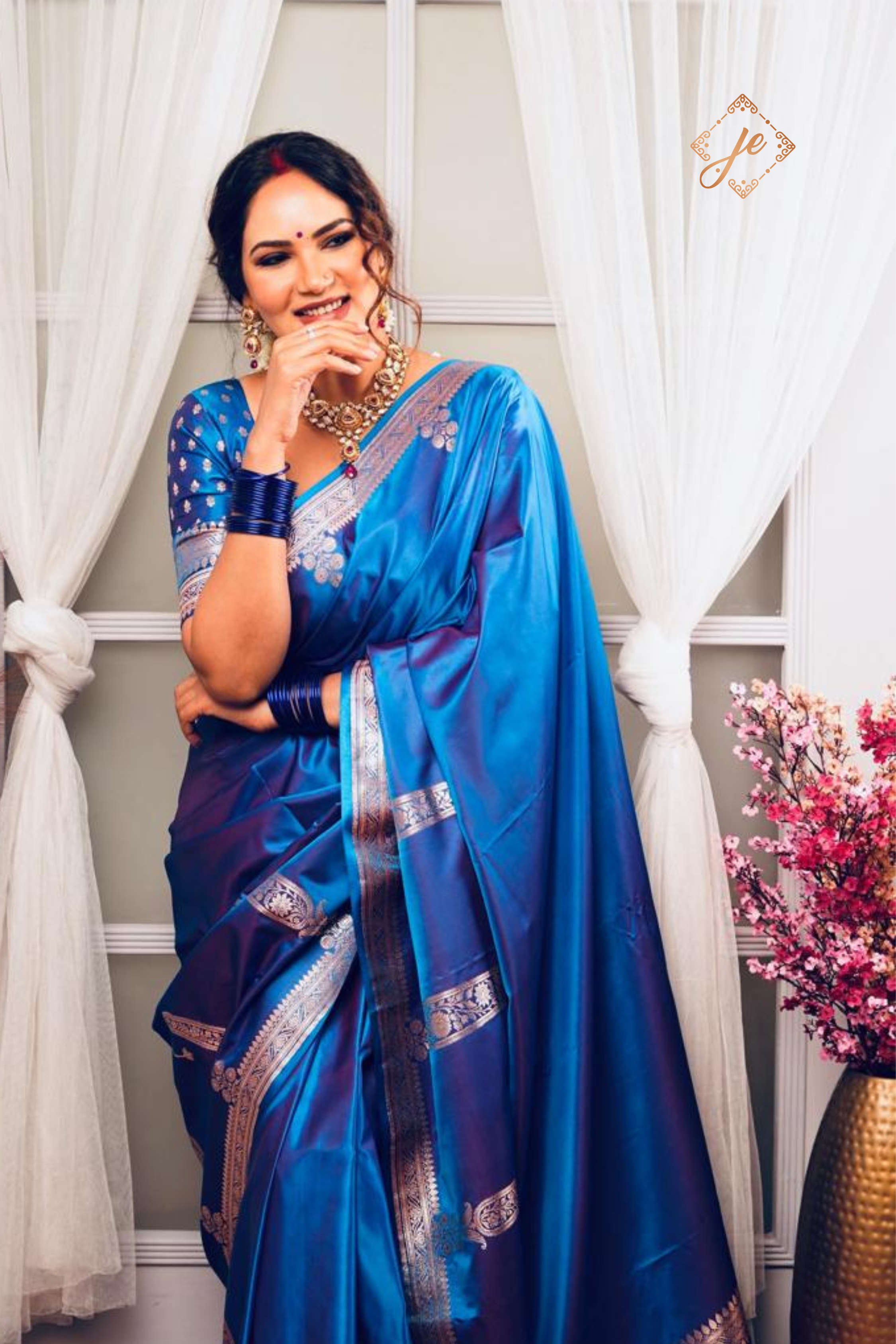 Blue Satin Silk Banarasi Saree