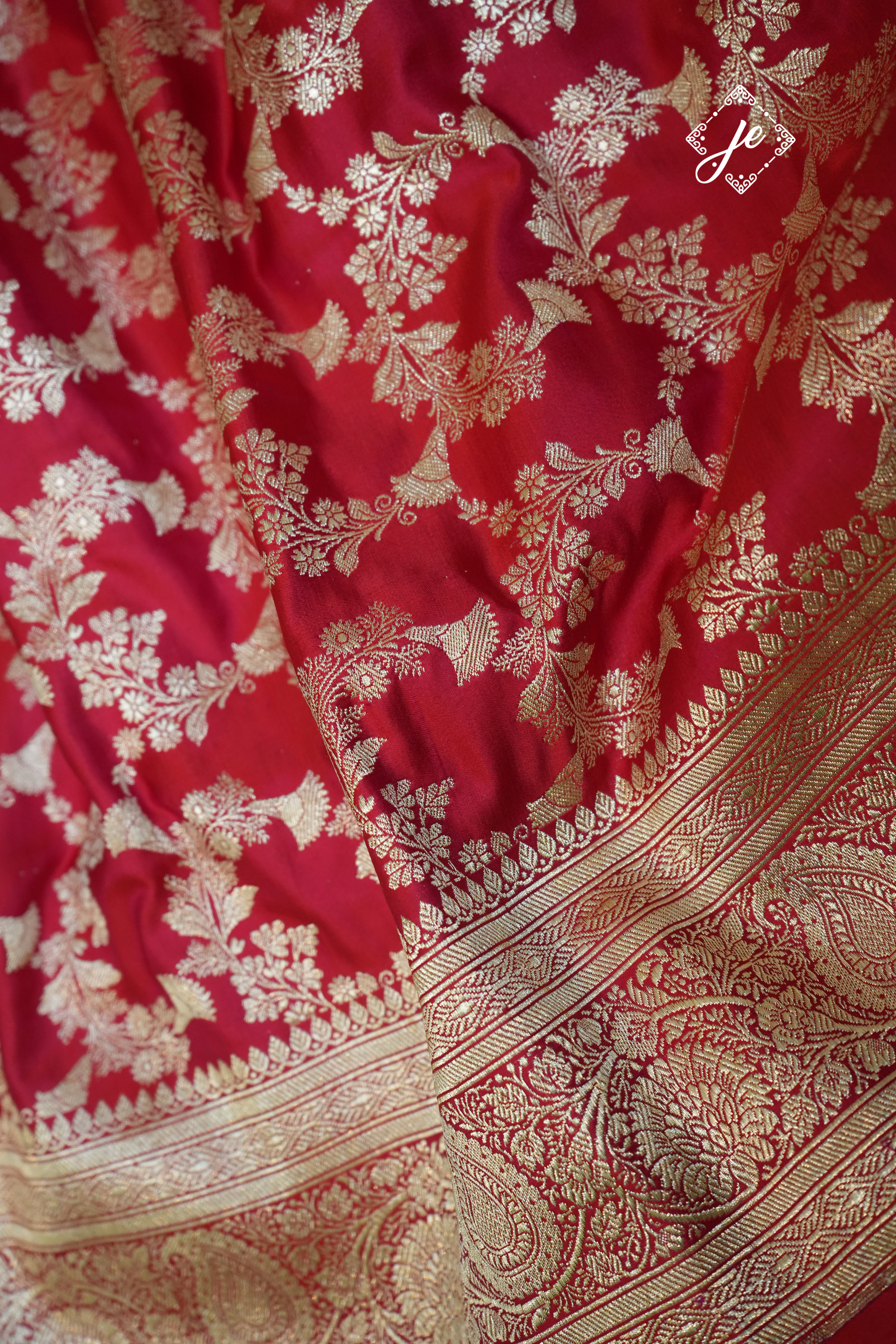 Red Pure Silk Jaal Handloom Banarasi Saree