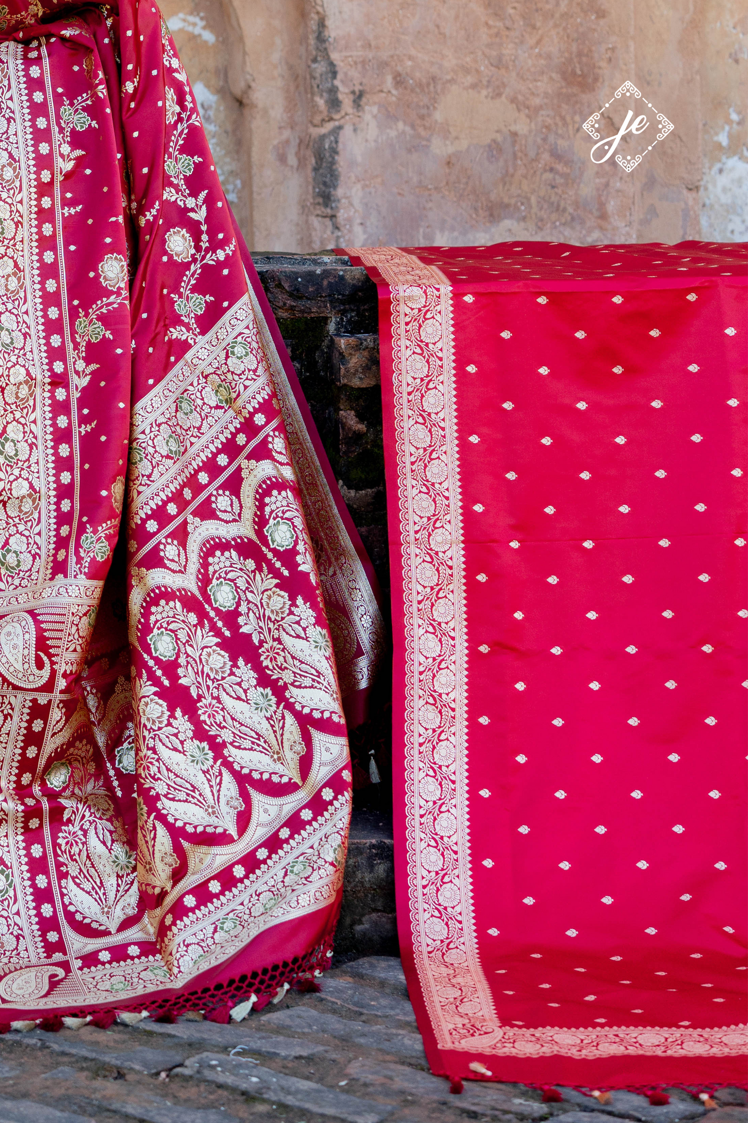 Red Satin Silk Buti Banarasi Dupatta