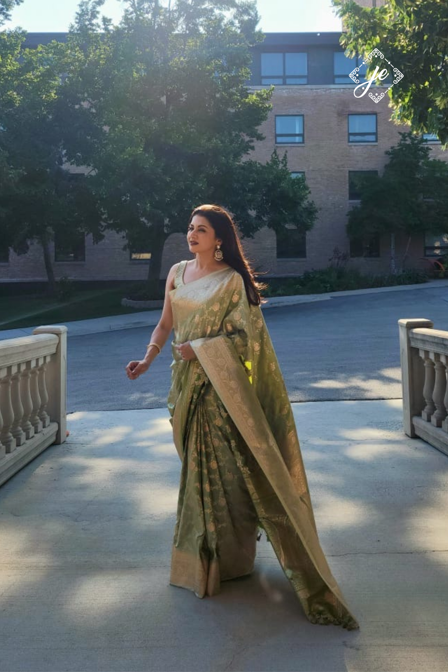 Pista Green Satin Silk Jaal Banarasi Saree