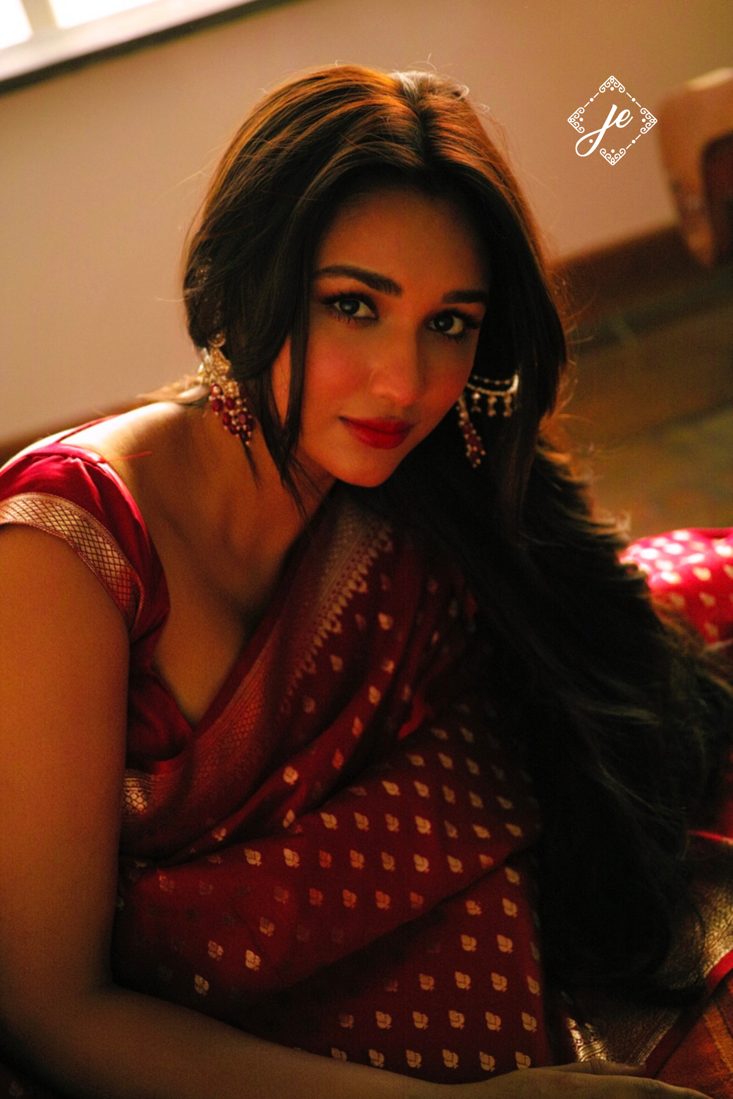 Red Satin Silk Buti Banarasi Saree