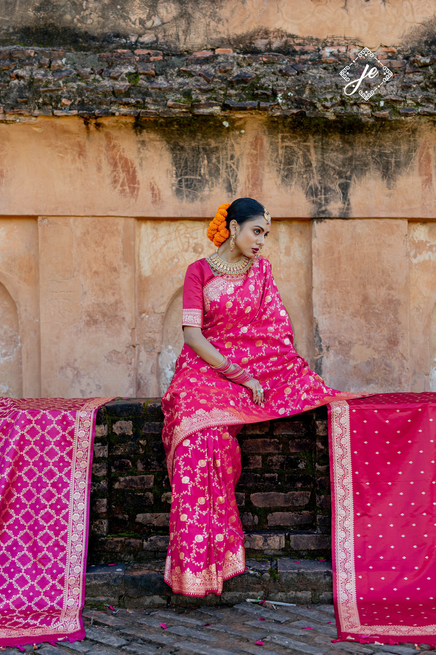 Pink Satin Silk Jaal Banarasi Saree