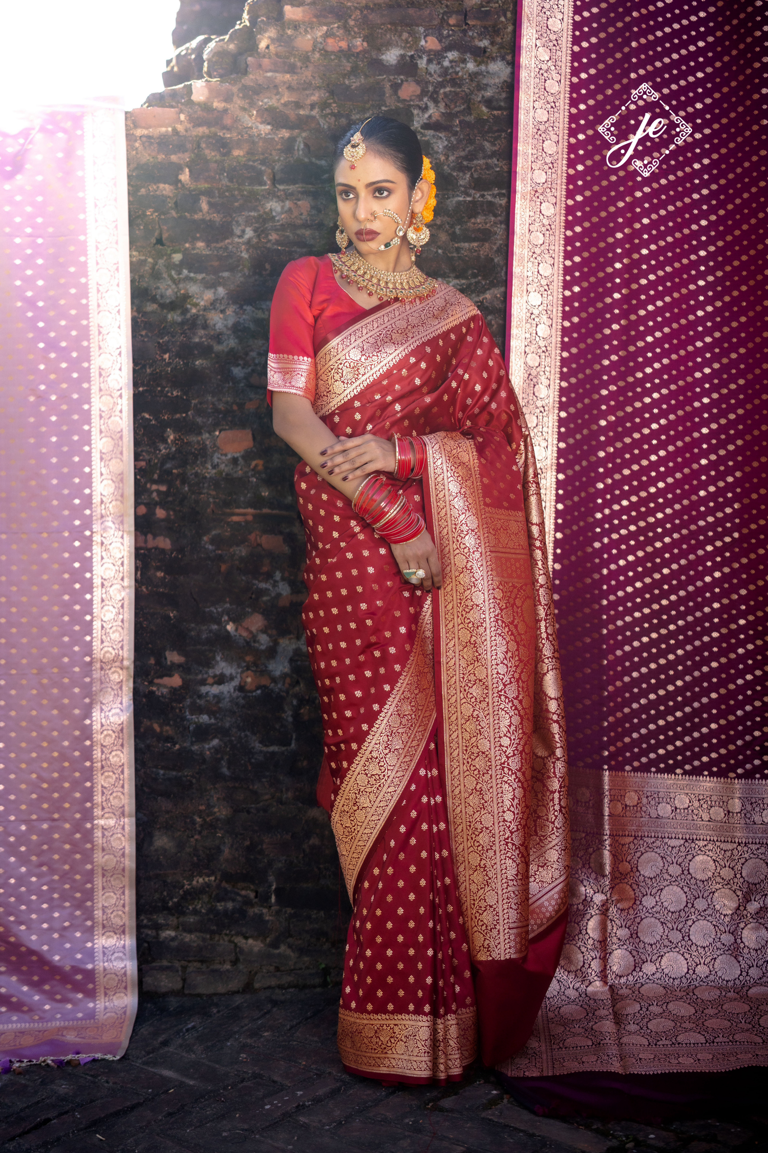 Maroon Satin Silk Buti Banarasi Saree