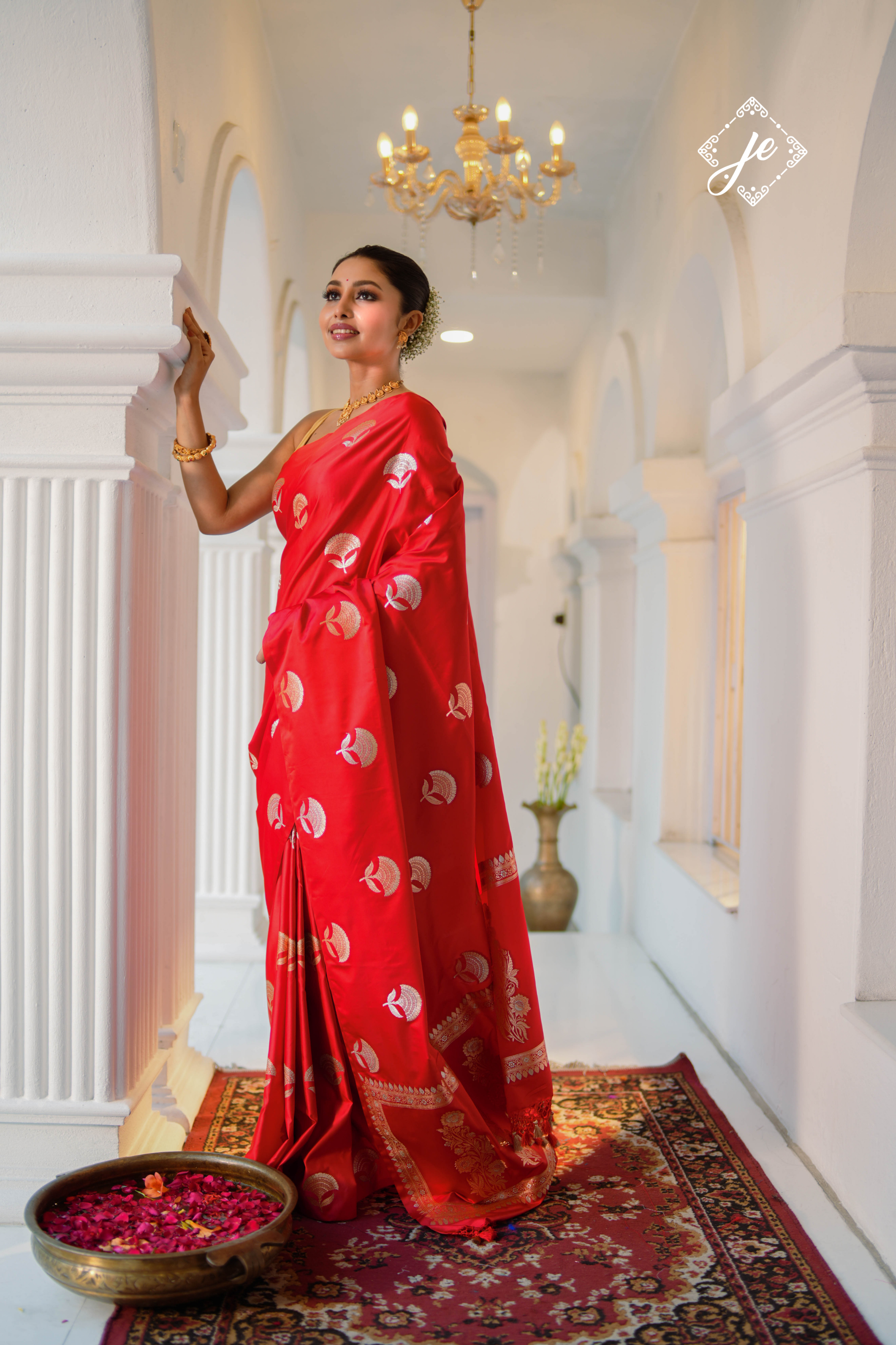 Red Satin Silk Banarasi Saree