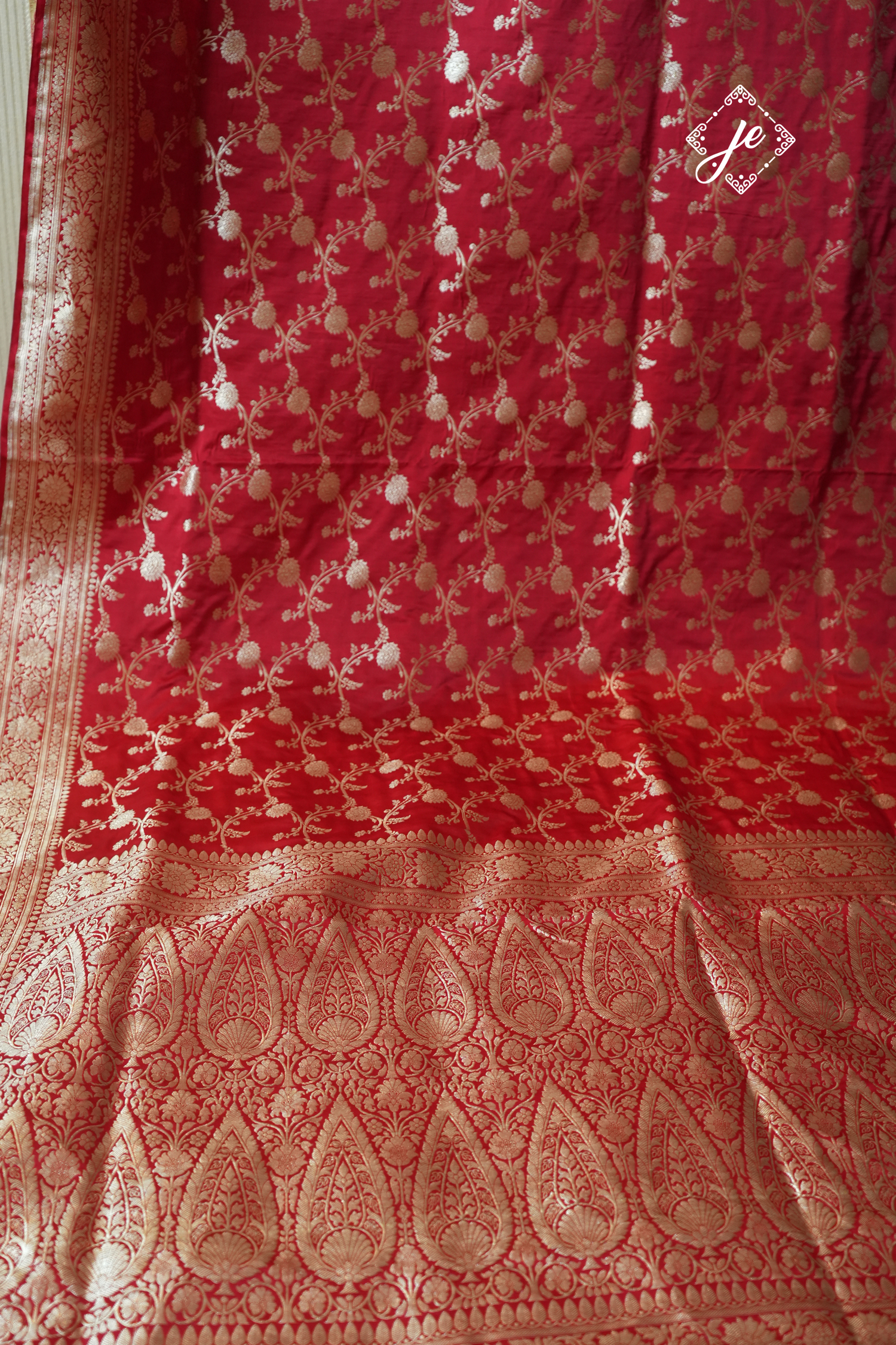 Red Pure Silk Jaal Handloom Banarasi Saree