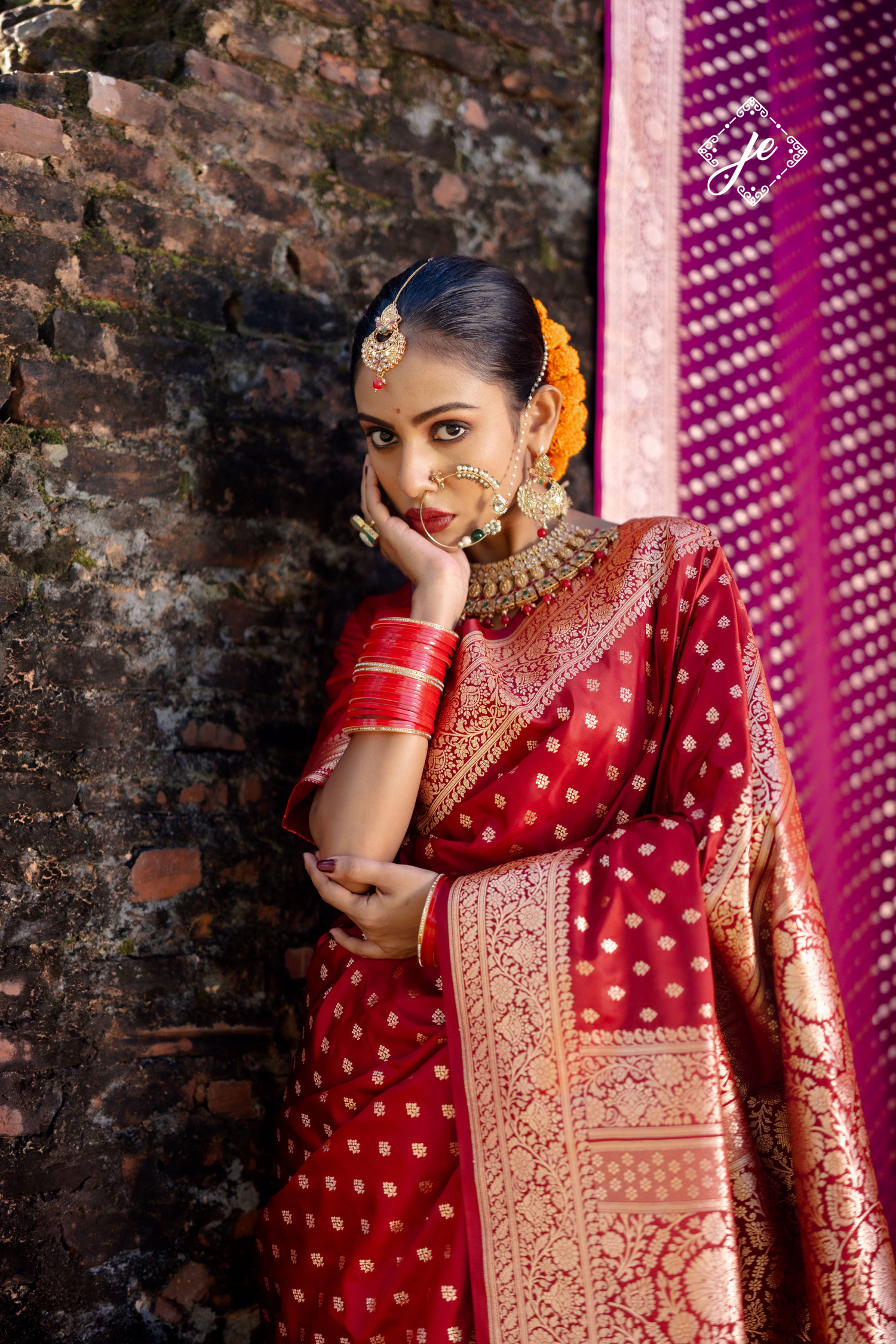 Maroon Satin Silk Buti Banarasi Saree