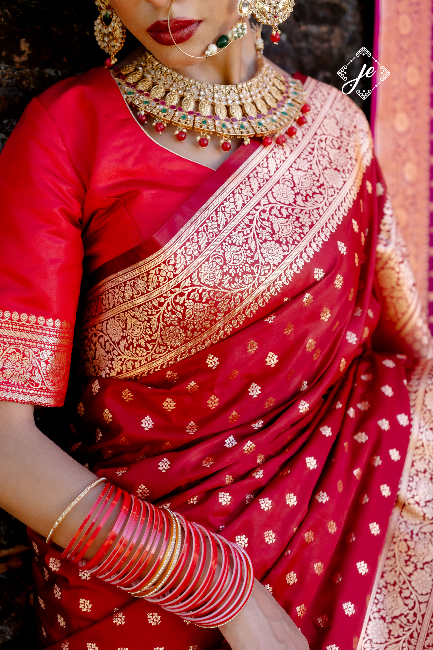 Maroon Satin Silk Buti Banarasi Saree