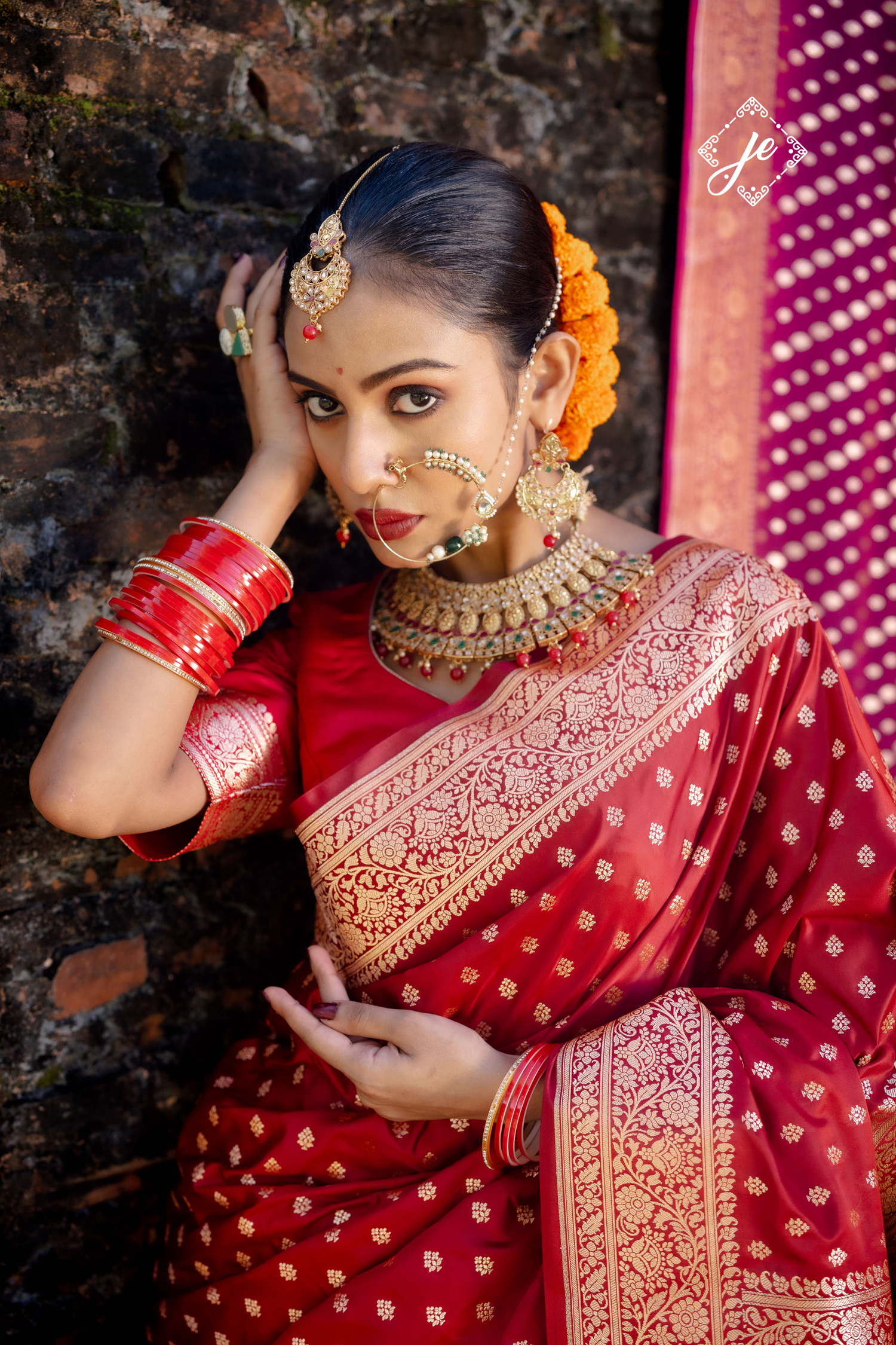 Maroon Satin Silk Buti Banarasi Saree
