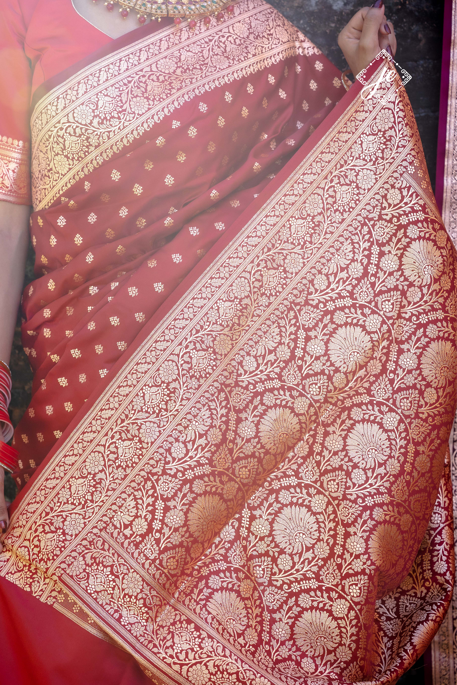 Maroon Satin Silk Buti Banarasi Saree