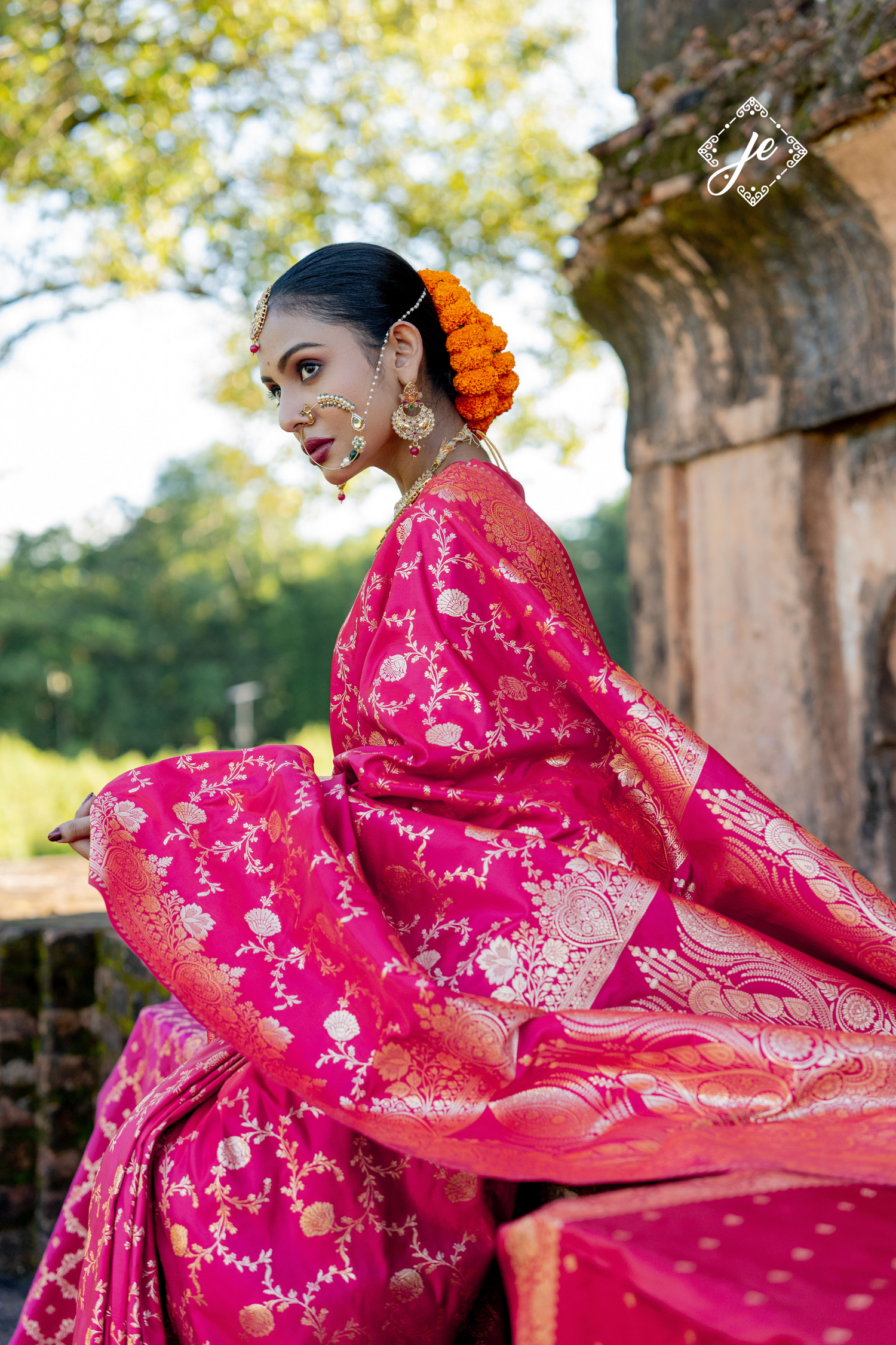 Pink Satin Silk Jaal Banarasi Saree