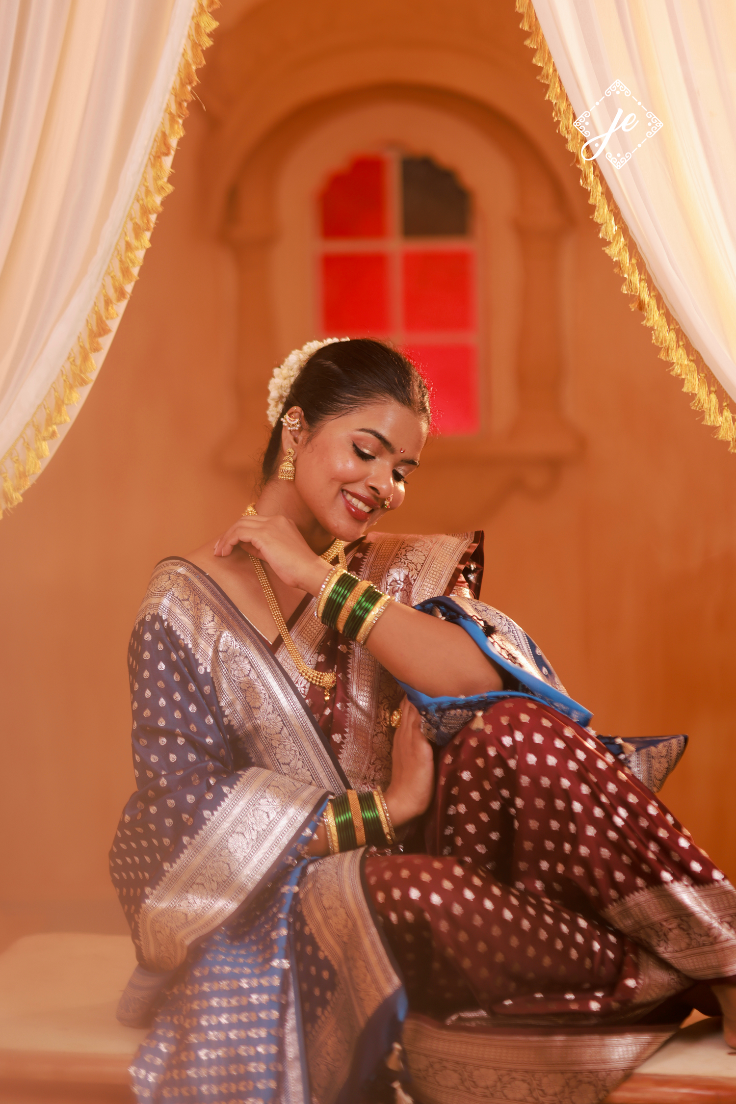 Garnet Satin Silk Buti Banarasi Saree