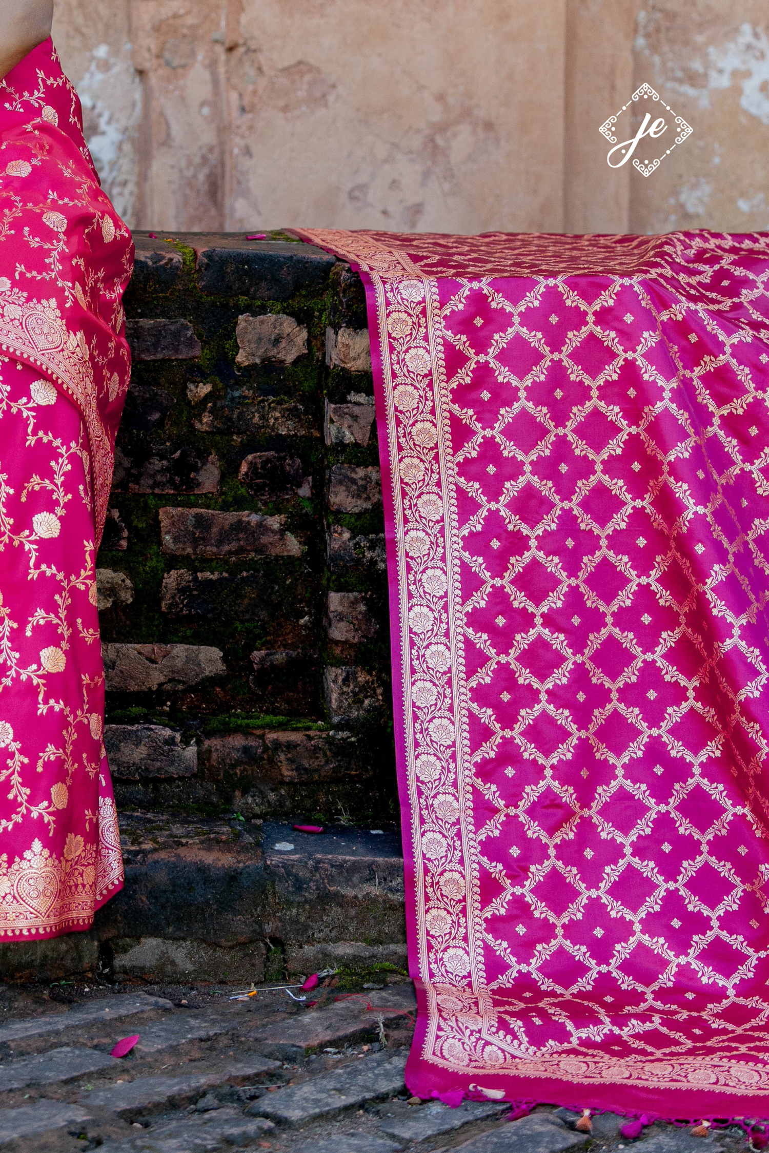 Rani Pink Satin Silk Jaal Banarasi Dupatta