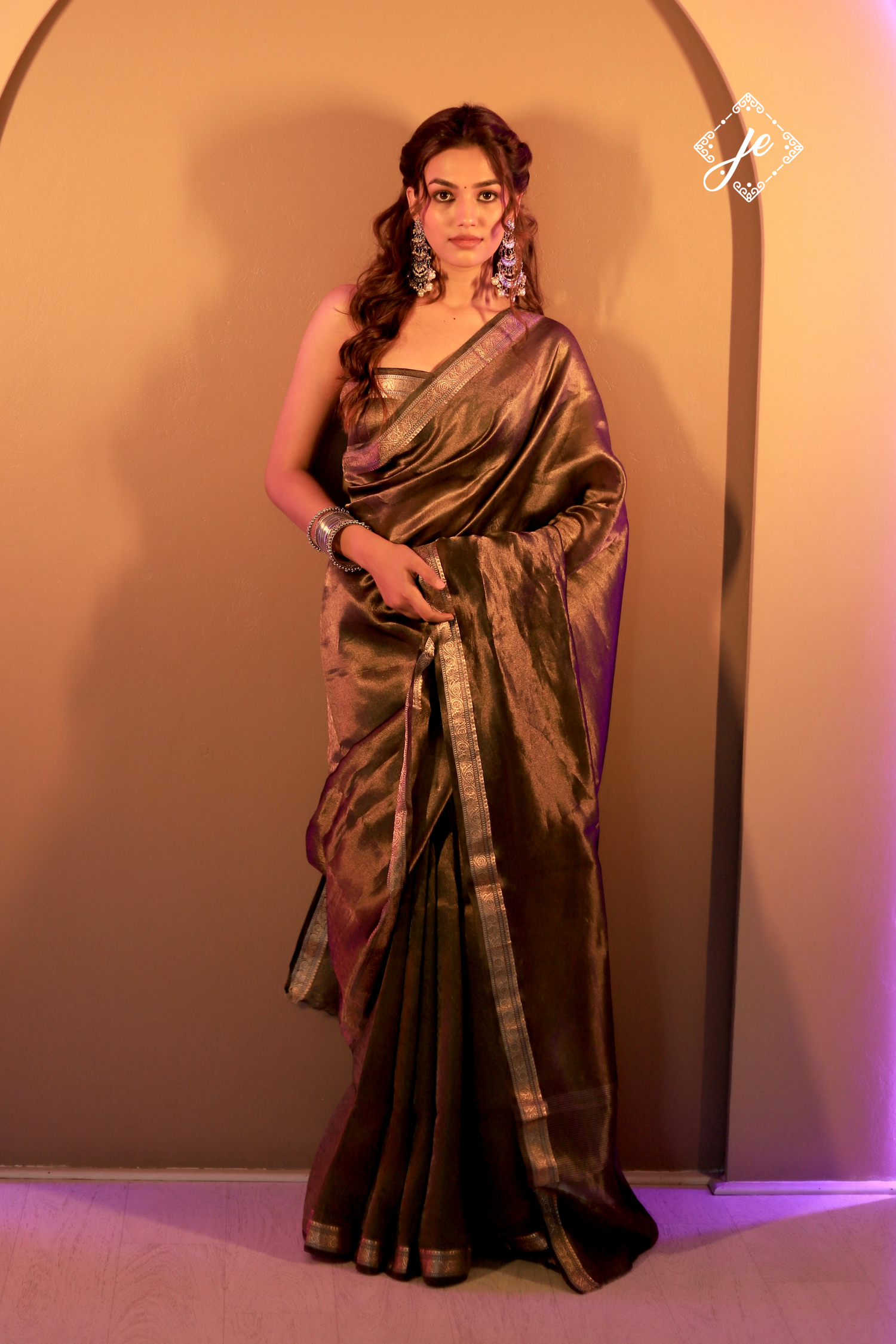 Black Plain Tissue Banarasi Saree