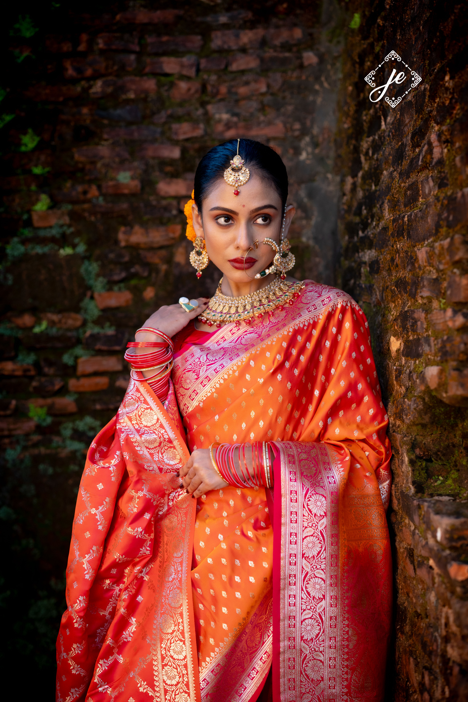 Orange Satin Silk with Rani Pink Border Satin Silk Banarasi Saree