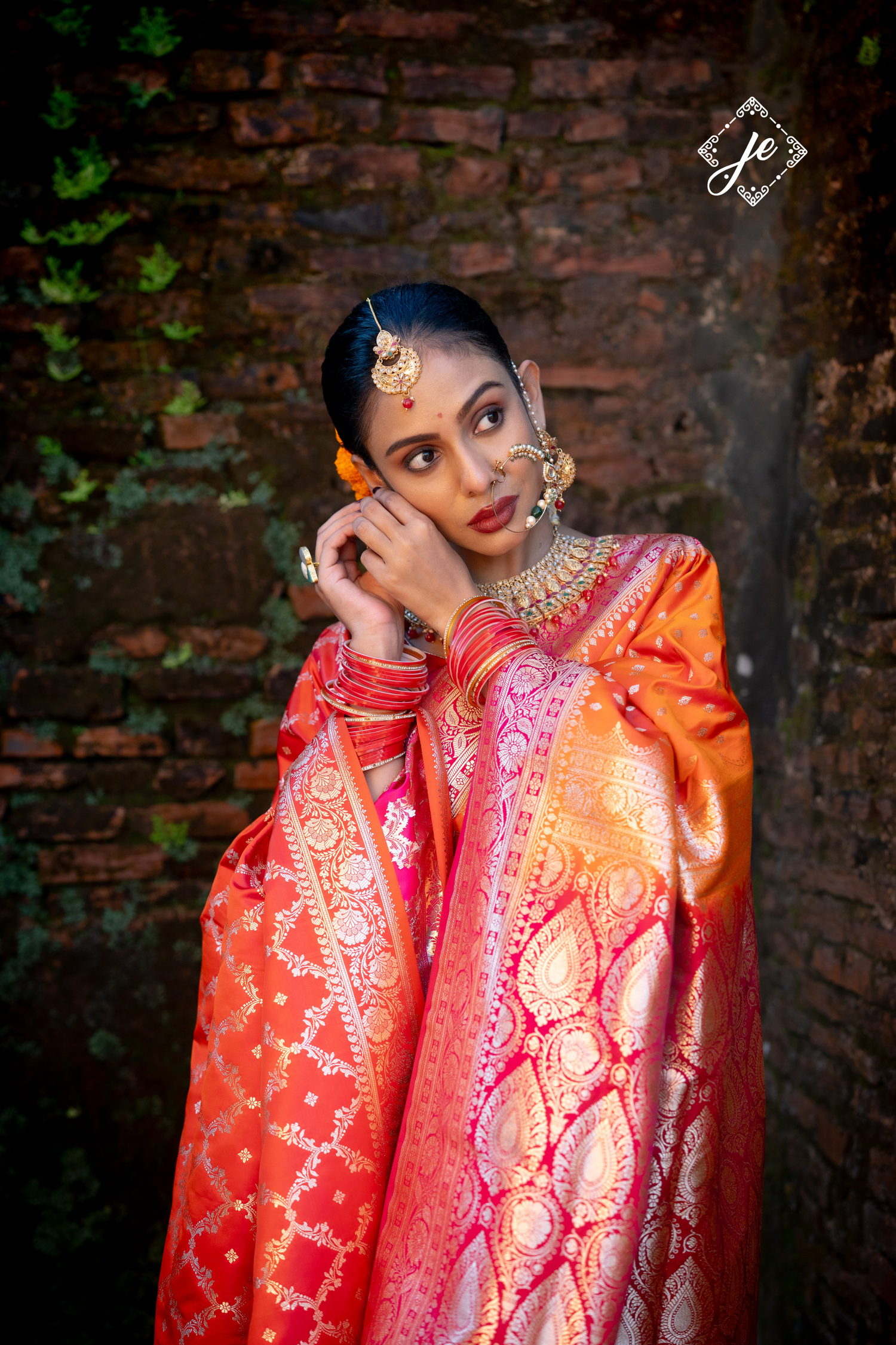 Orange Satin Silk with Rani Pink Border Satin Silk Banarasi Saree