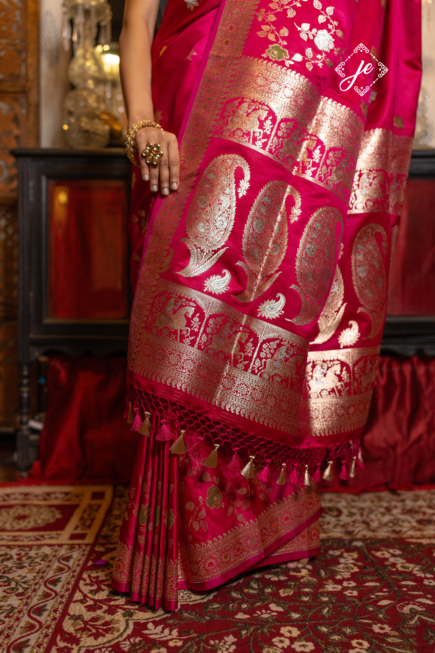 Rani Pink Satin Silk Meenakari Banarasi Saree