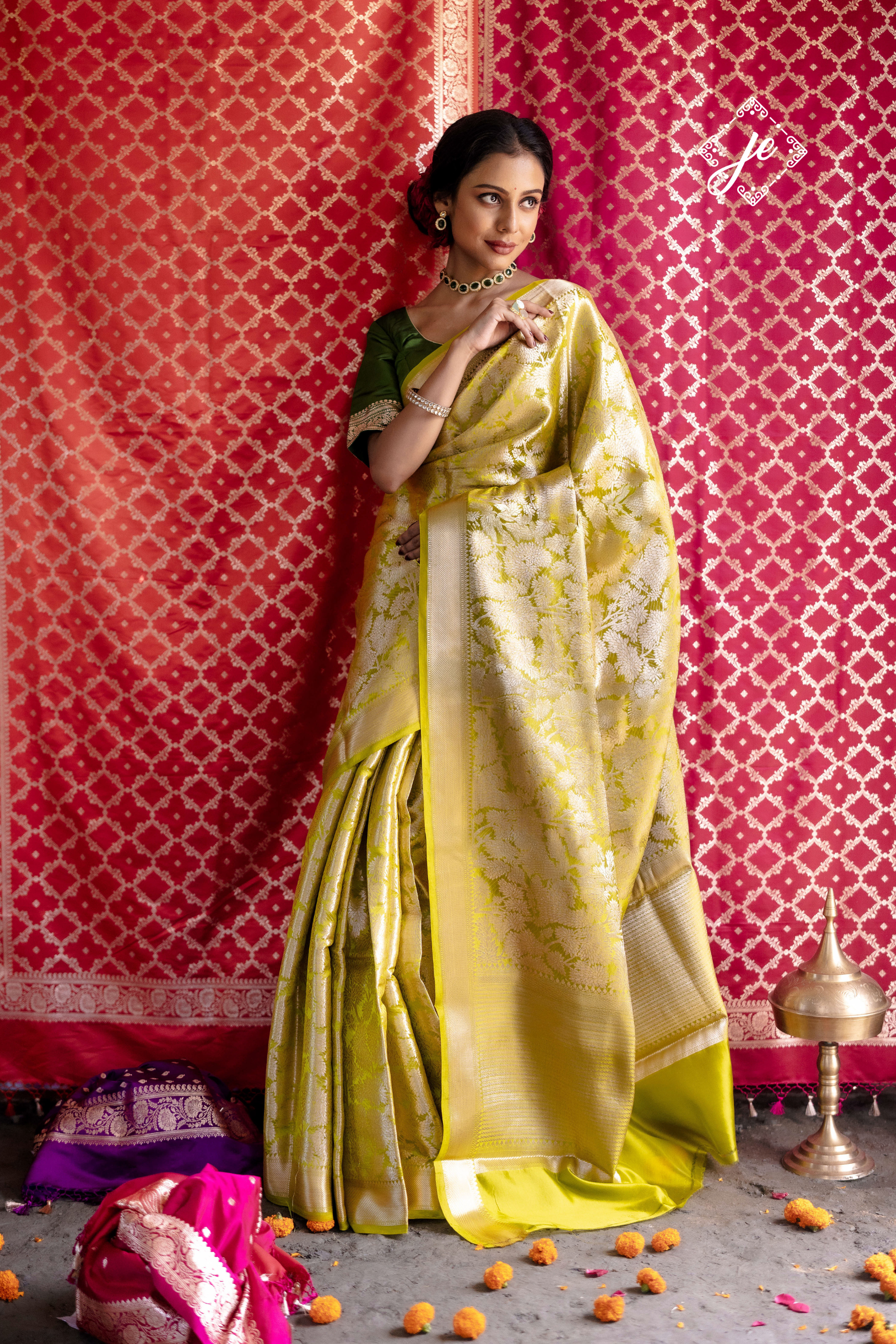 Dhaani Green Tissue Silk Banarasi Saree