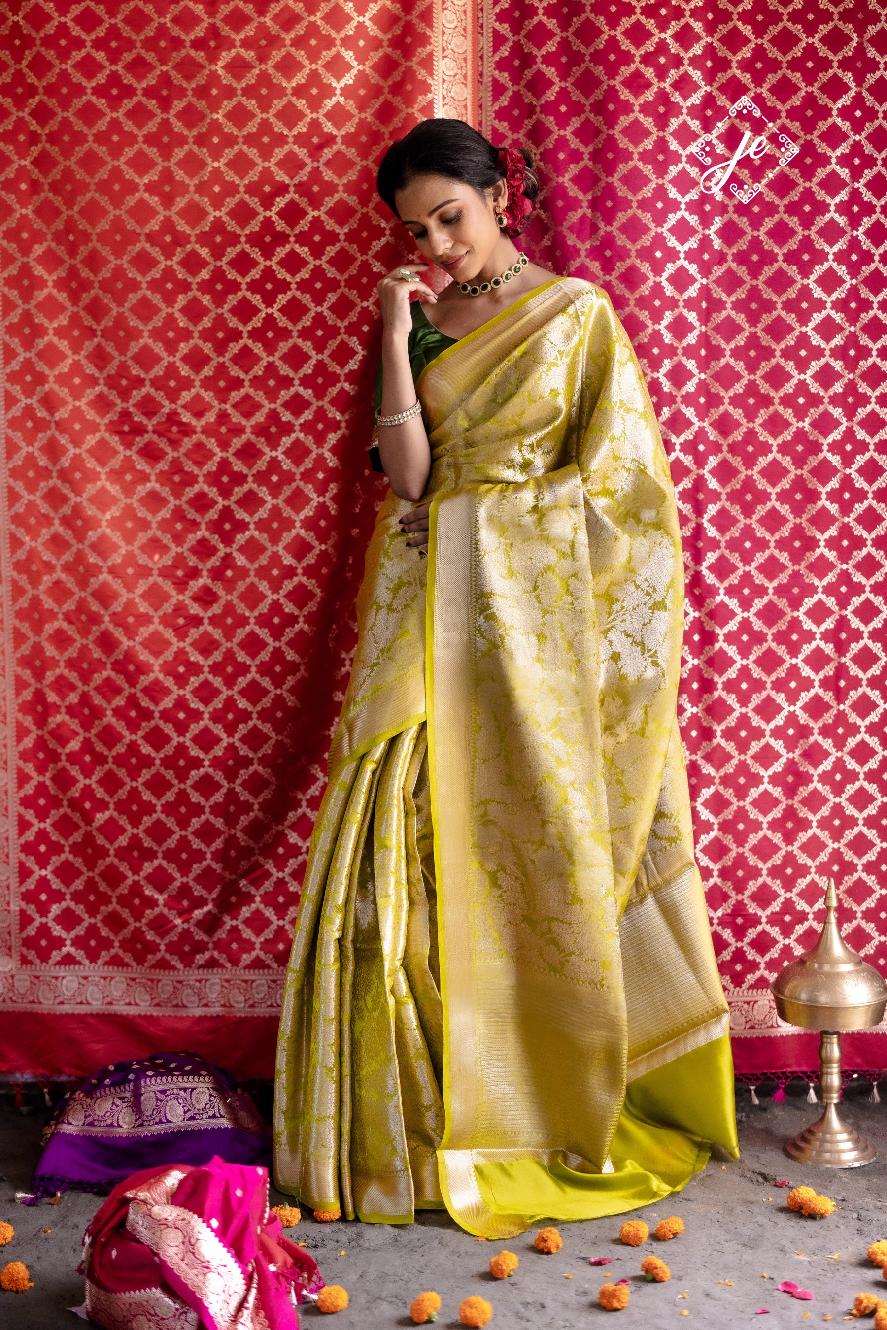 Dhaani Green Tissue Silk Banarasi Saree