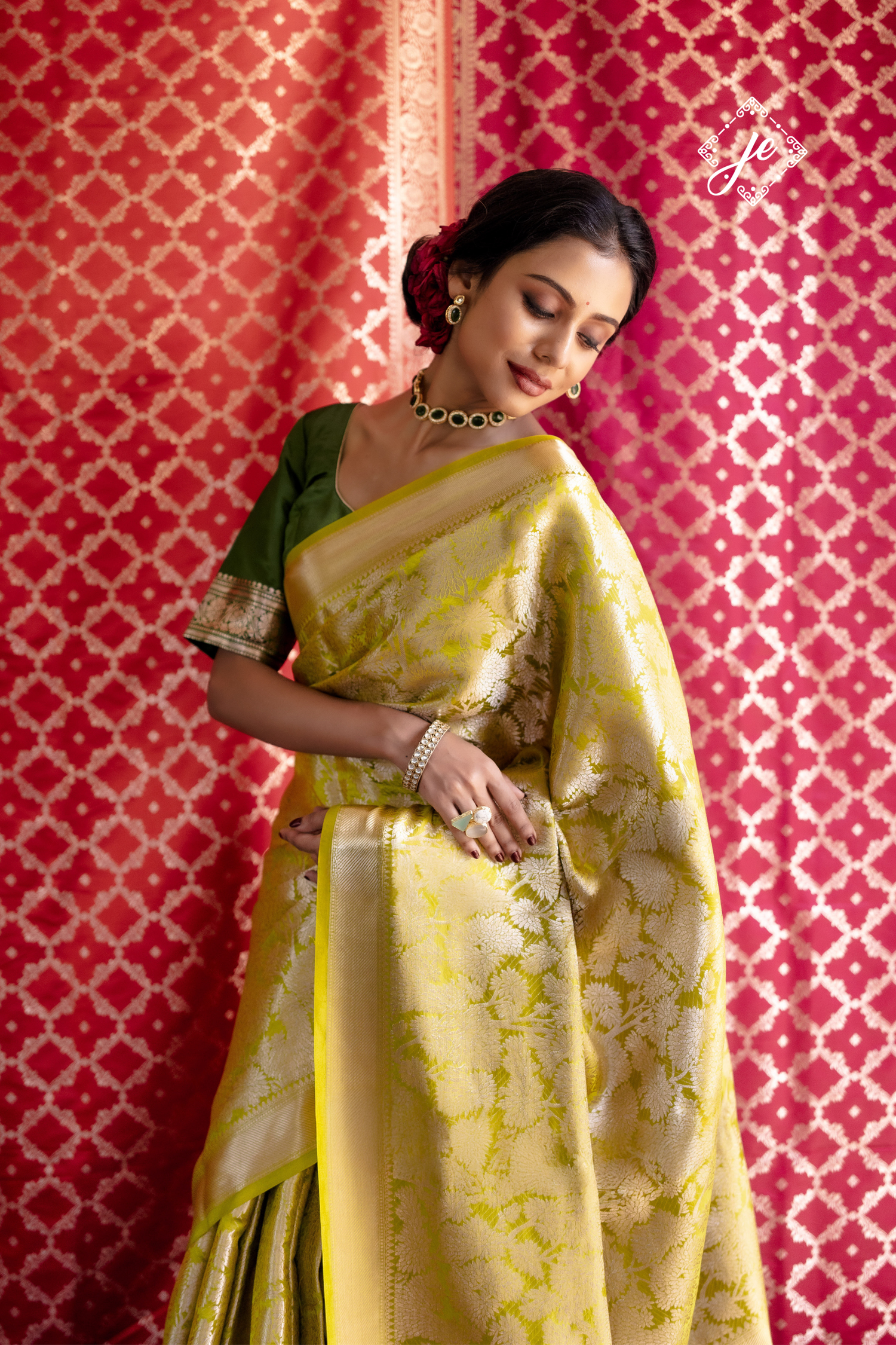 Dhaani Green Tissue Silk Banarasi Saree